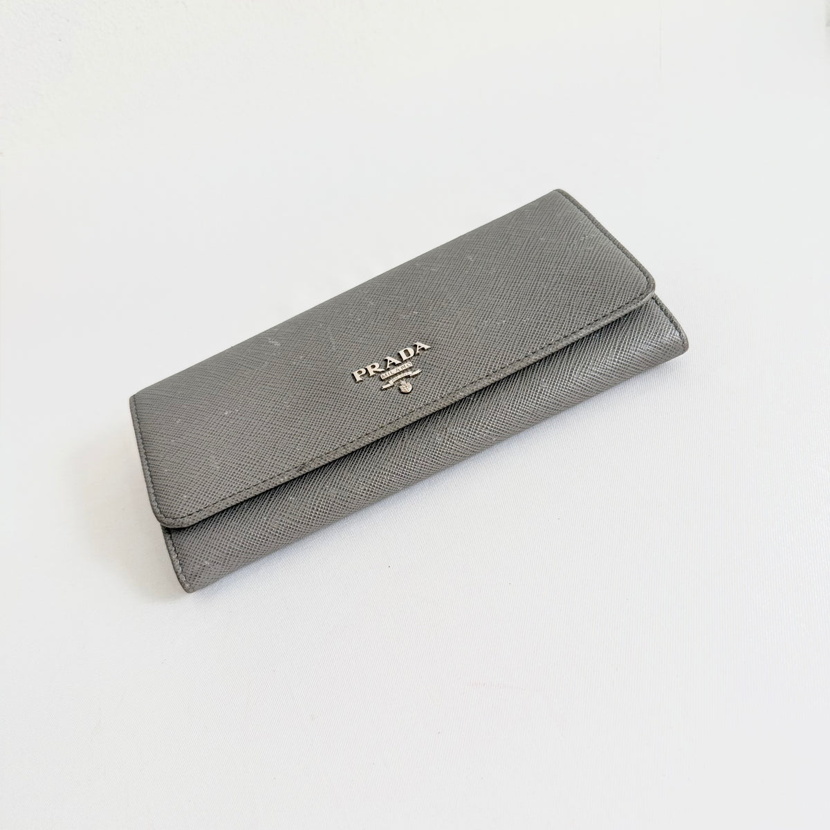 Prada Saffiano Lux Long Wallet Grey