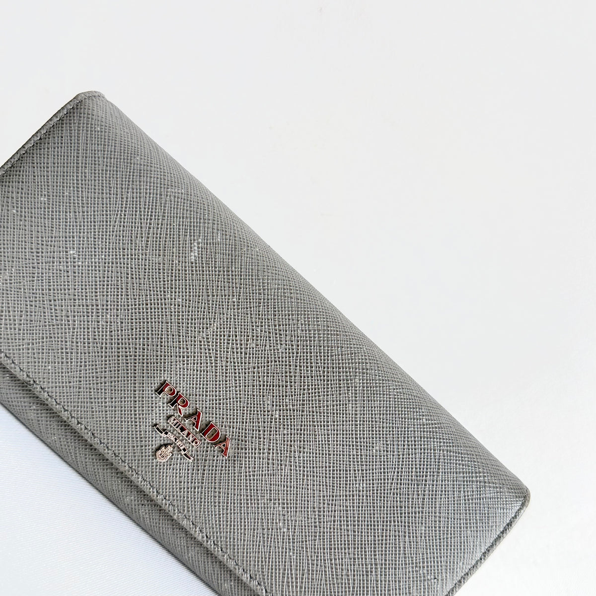 Prada Saffiano Lux Long Wallet Grey