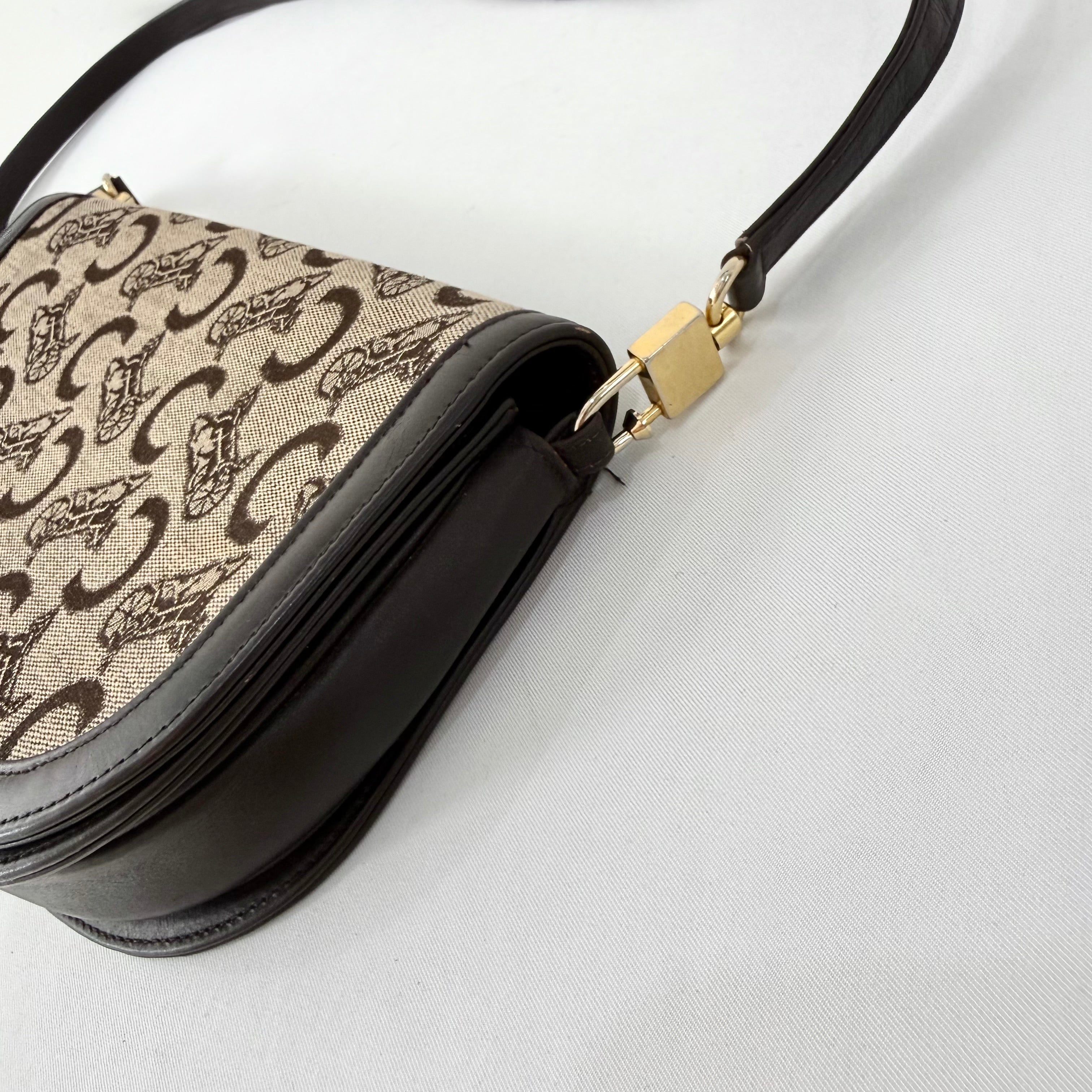 Celine Brown Canvas Horsebit Shoulder Bag