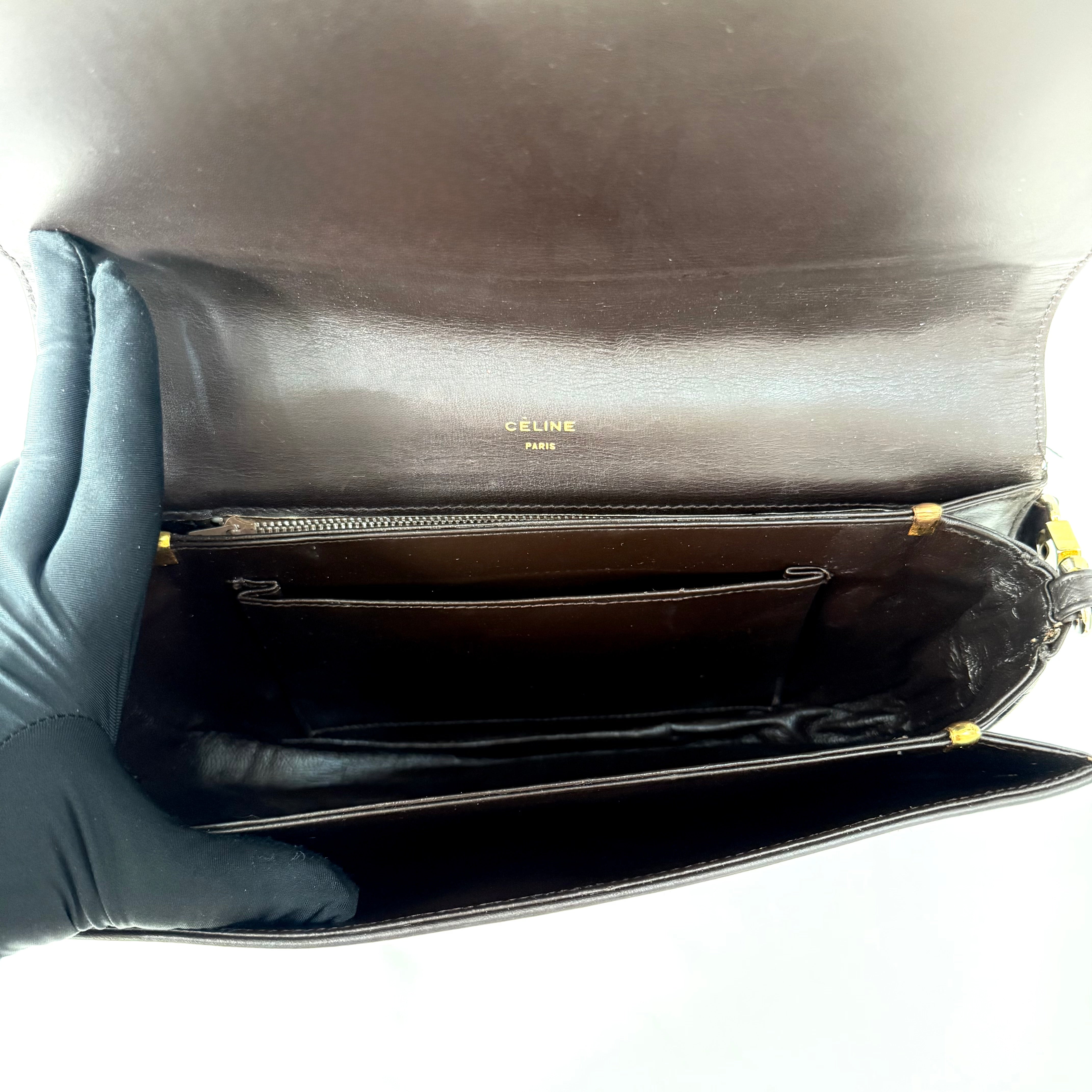 Celine Brown Canvas Horsebit Shoulder Bag
