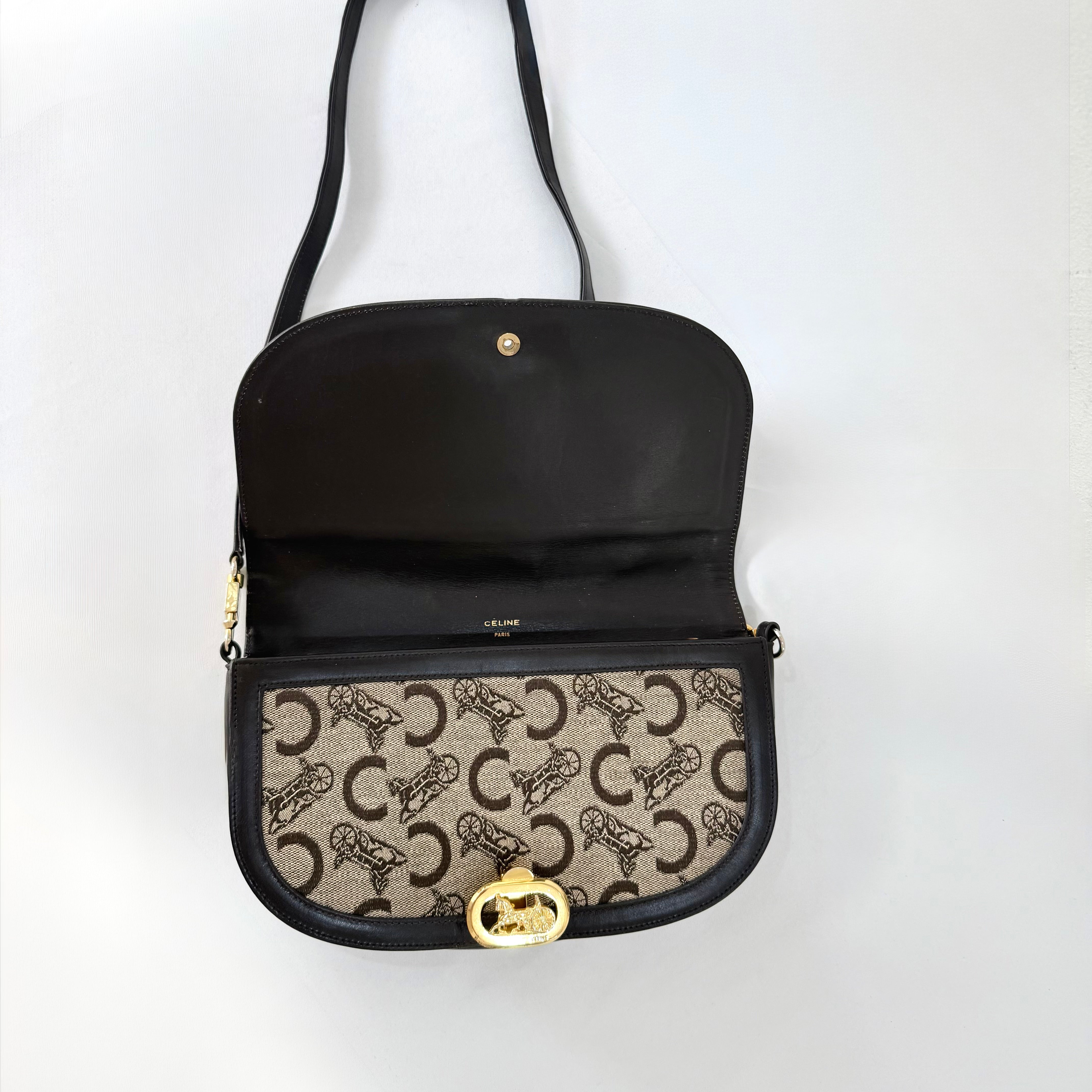 Celine Brown Canvas Horsebit Shoulder Bag