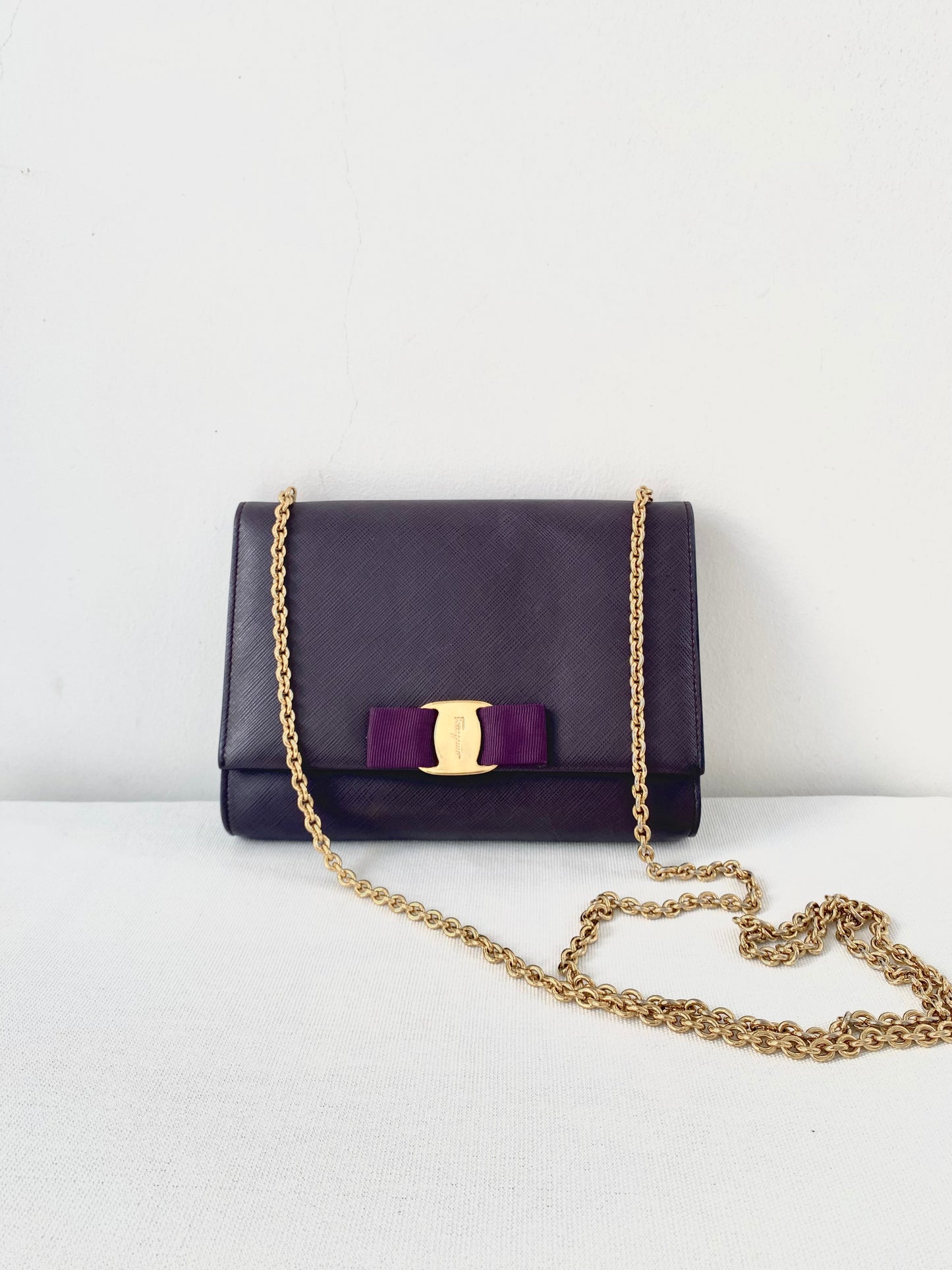 Salvatore Ferragamo Purple Saffiano Leather Genie Chain Crossbody