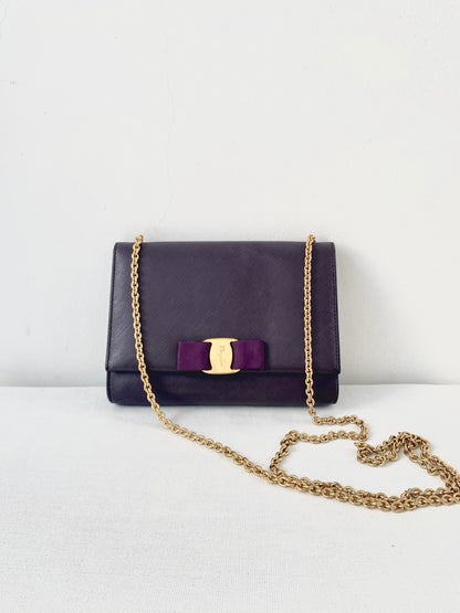 Salvatore Ferragamo Purple Saffiano Leather Genie Chain Crossbody