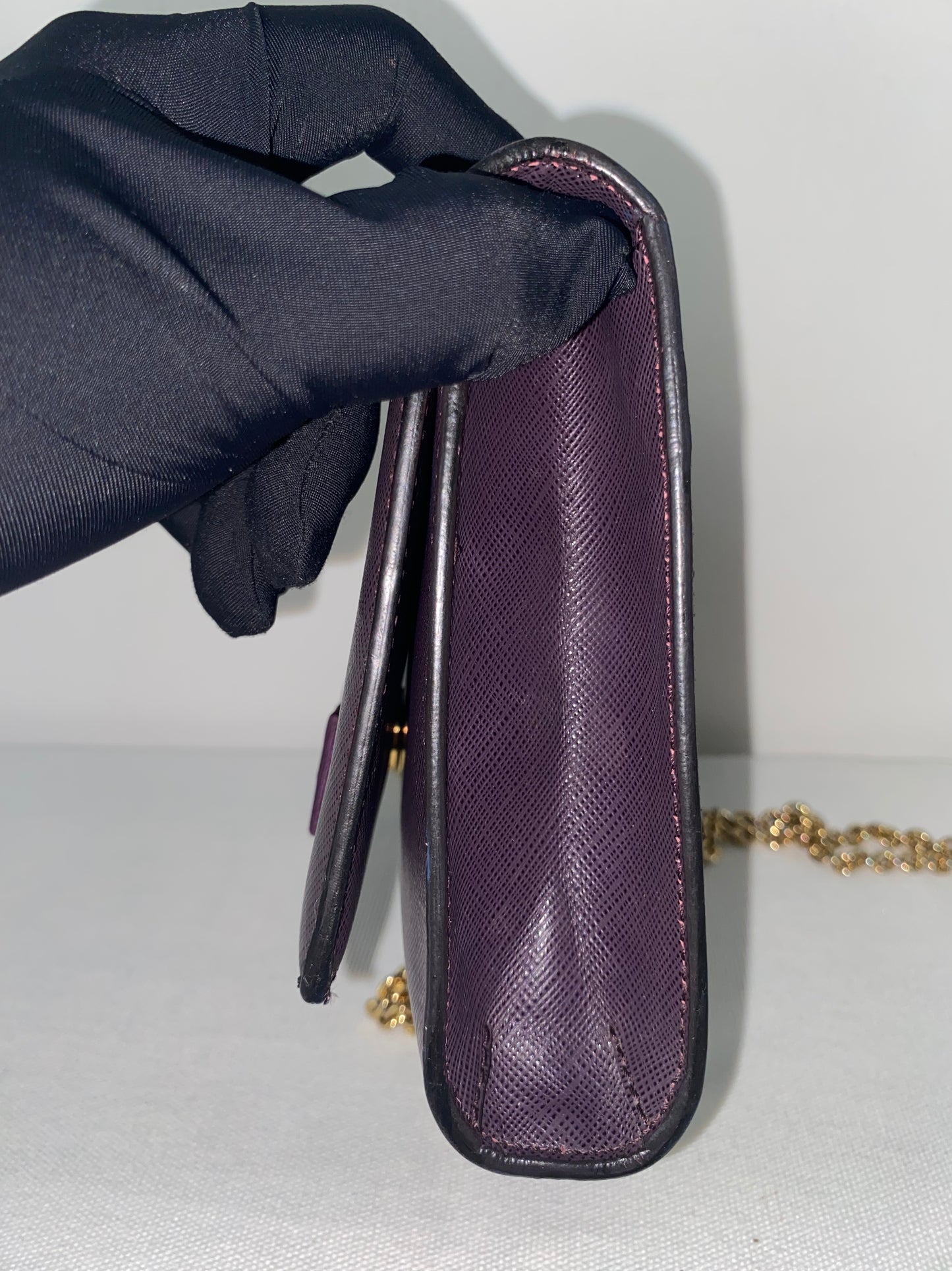 Salvatore Ferragamo Purple Saffiano Leather Genie Chain Crossbody