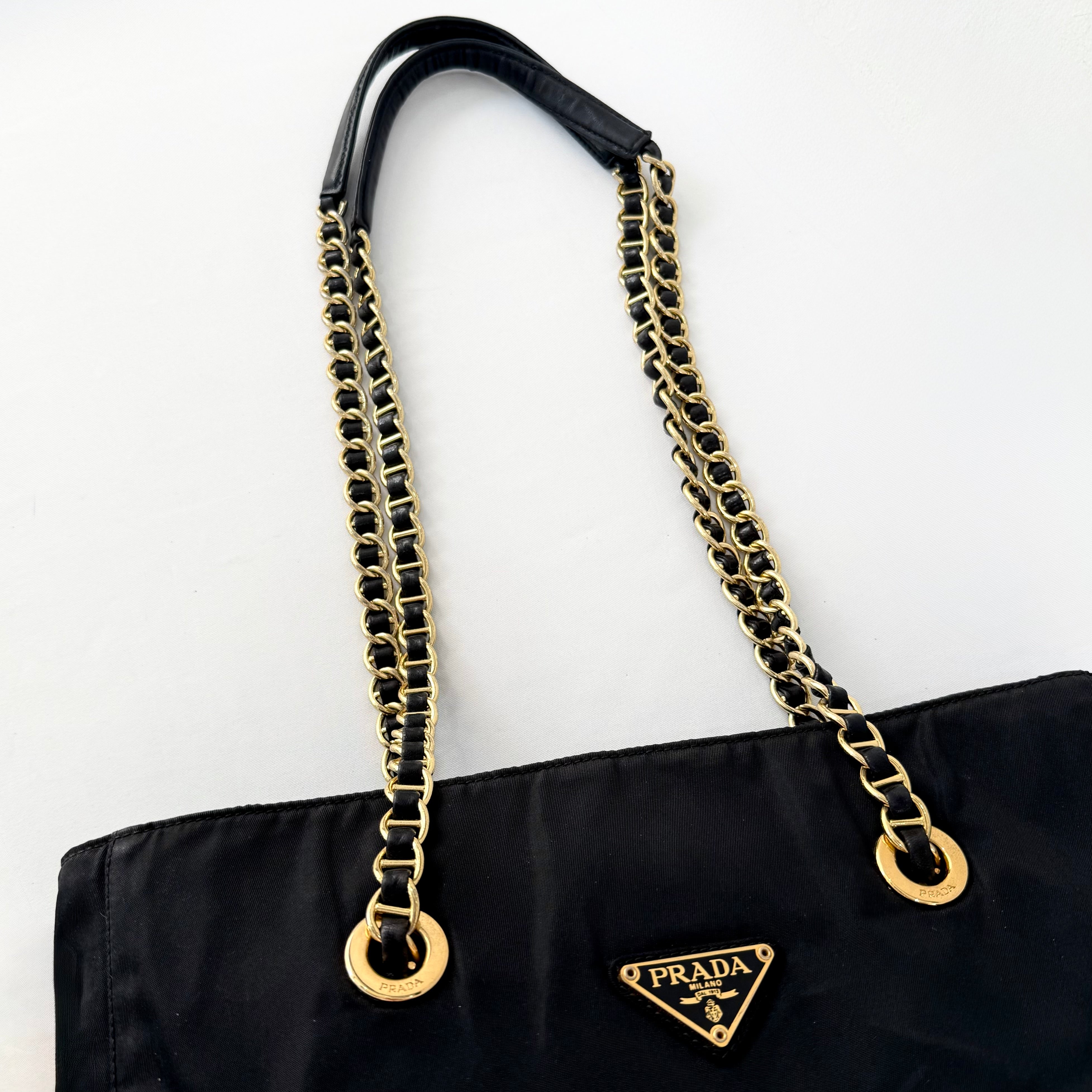 PRADA Gold Chain Tote Shoulder Bag