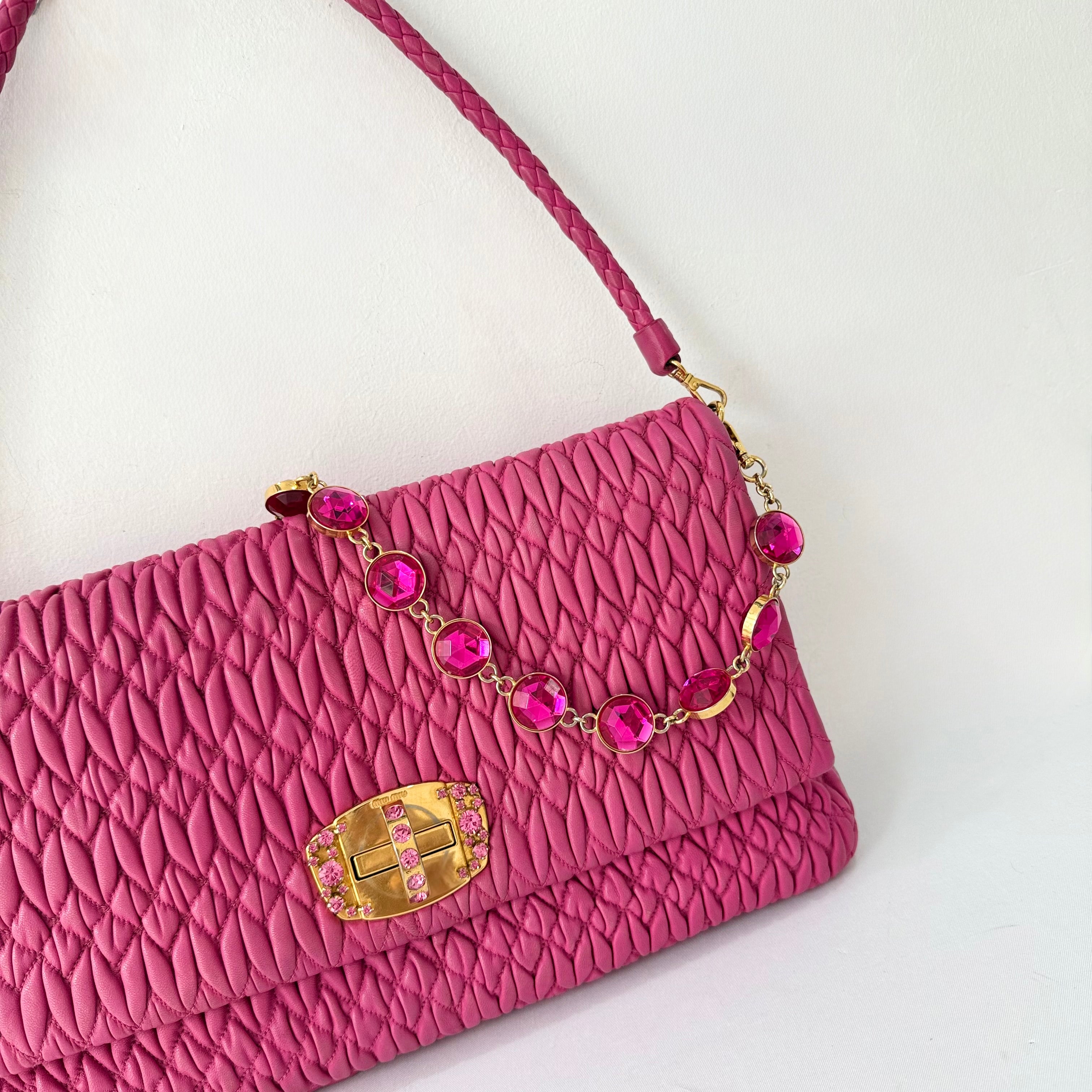Miu Miu Matelasse Nappa Crystal Chain satchel