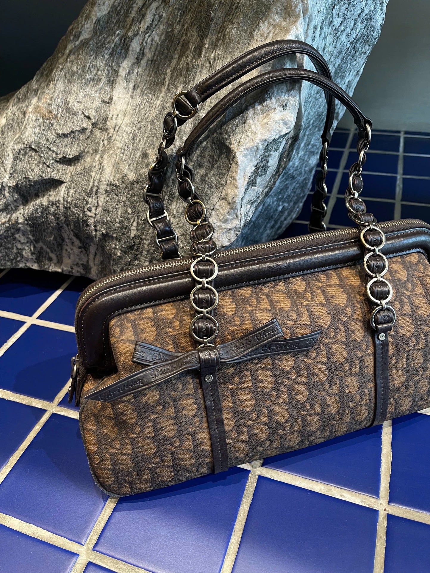 Dior Romantique Brown Trotter Ribbon Handbag