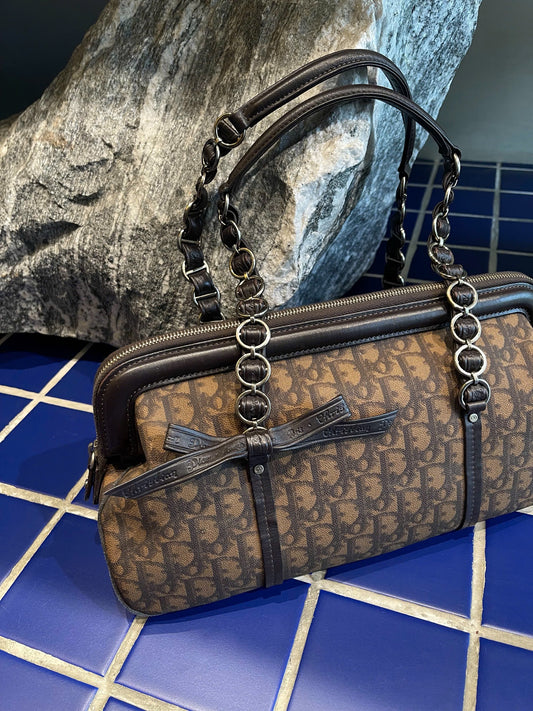 Dior Romantique Brown Trotter Ribbon Handbag