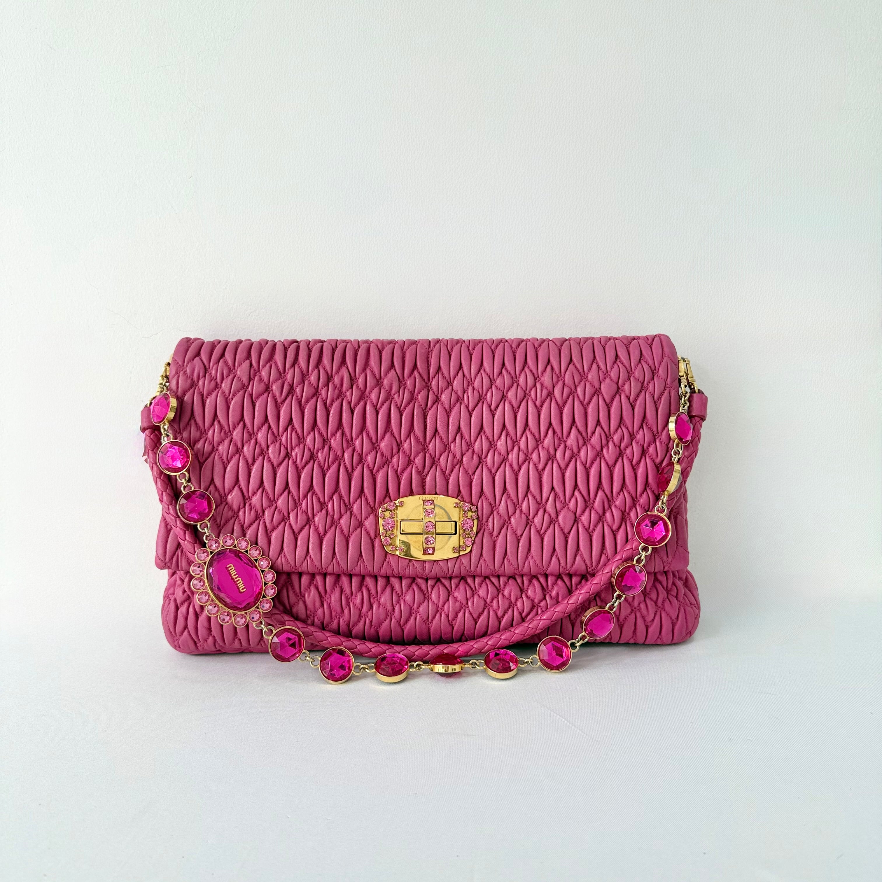 Miu Miu Matelasse Nappa Crystal Chain satchel