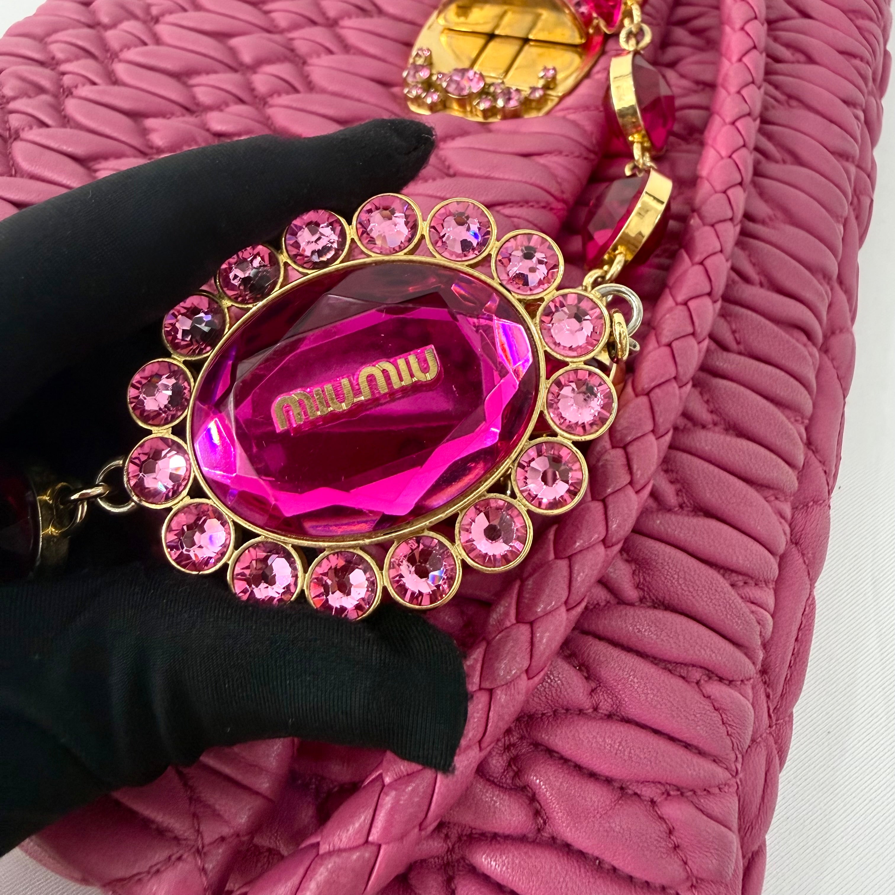 Miu Miu Matelasse Nappa Crystal Chain satchel
