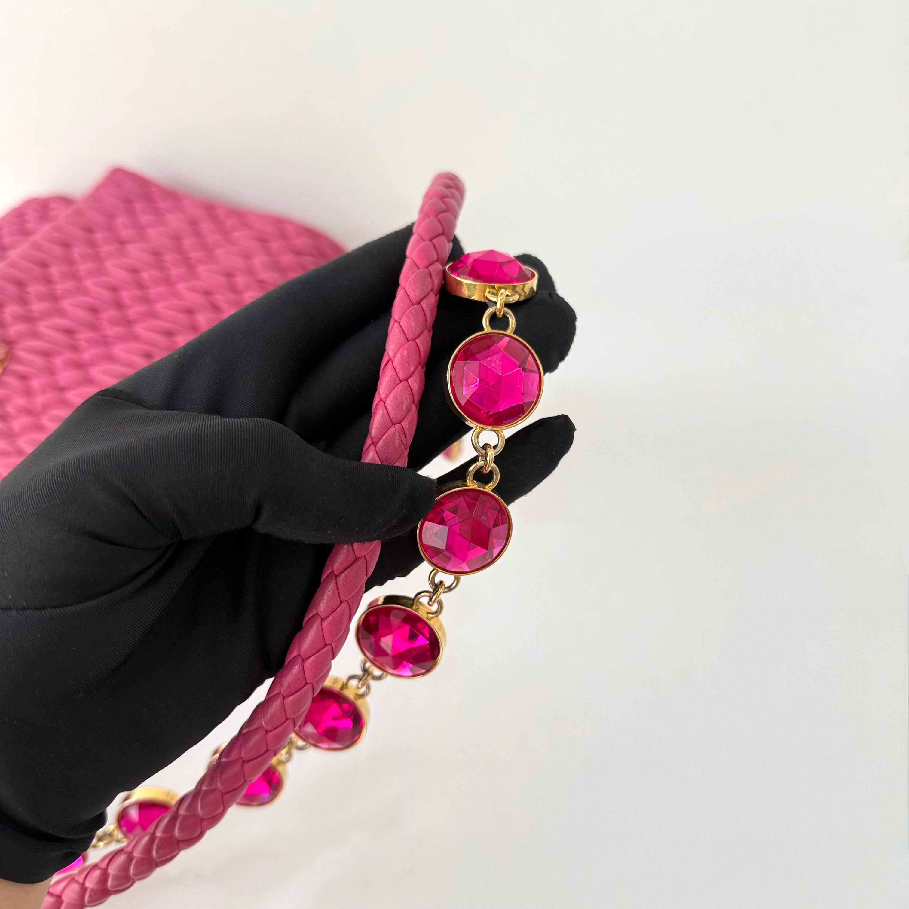 Miu Miu Matelasse Nappa Crystal Chain satchel