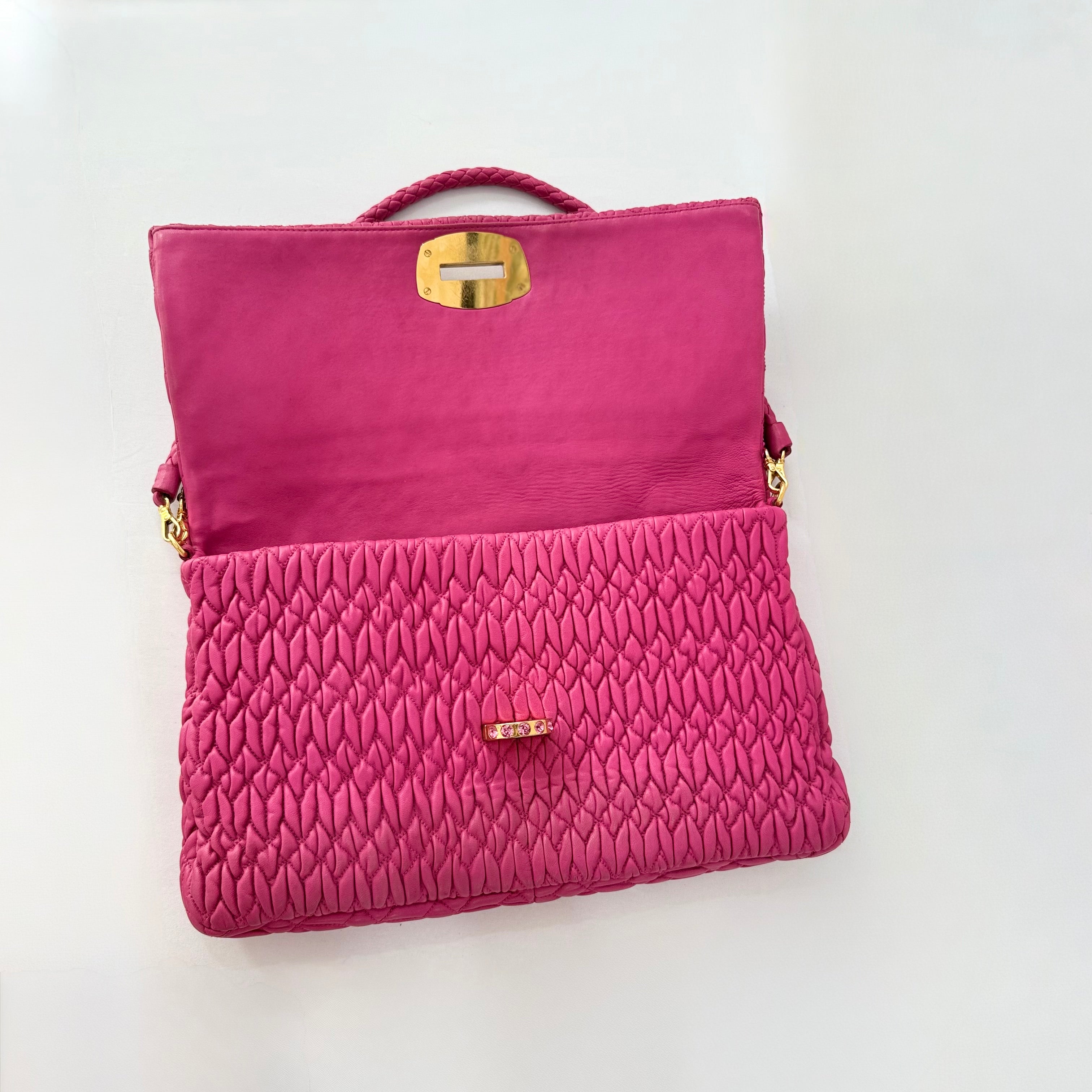 Miu Miu Matelasse Nappa Crystal Chain satchel