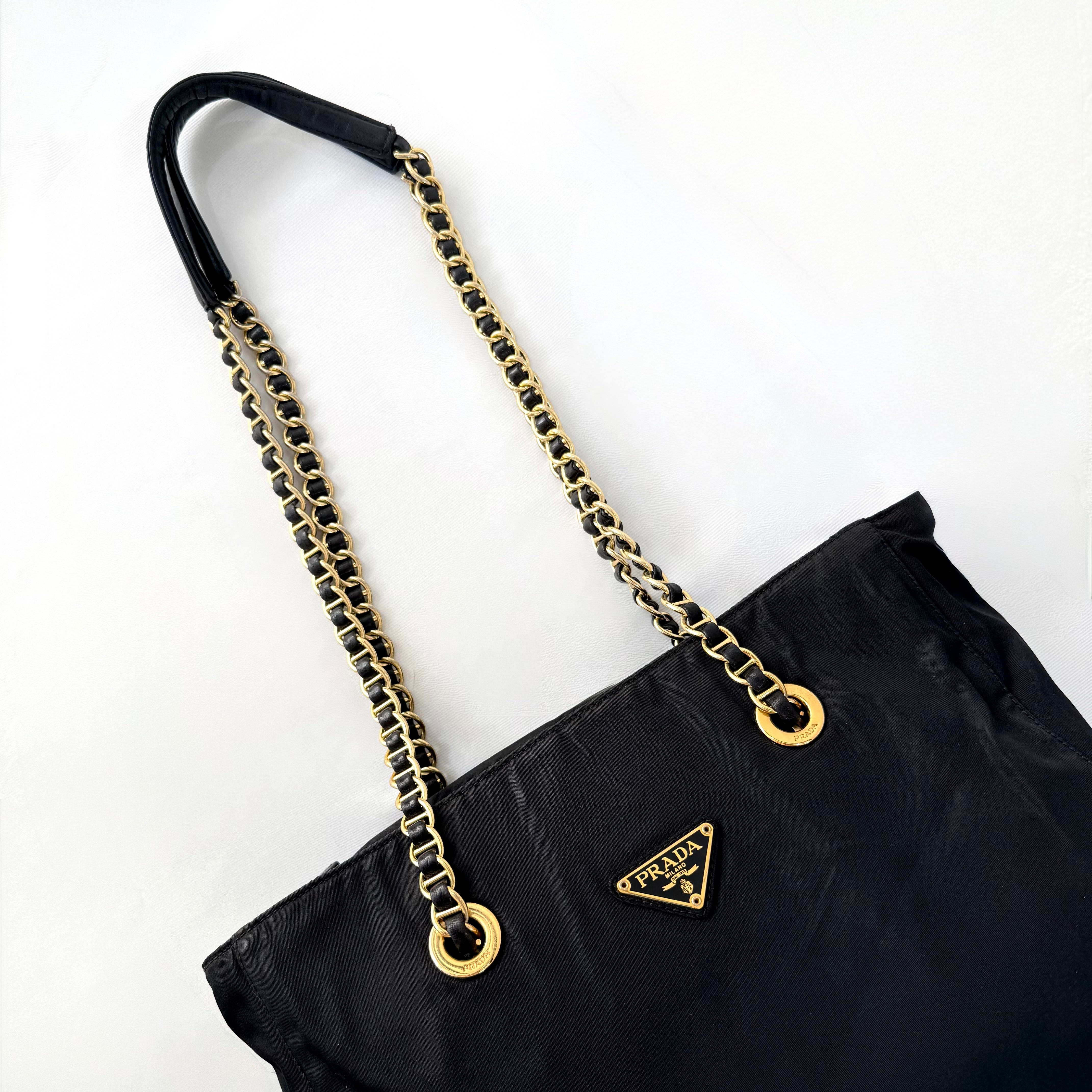 PRADA Gold Chain Tote Shoulder Bag