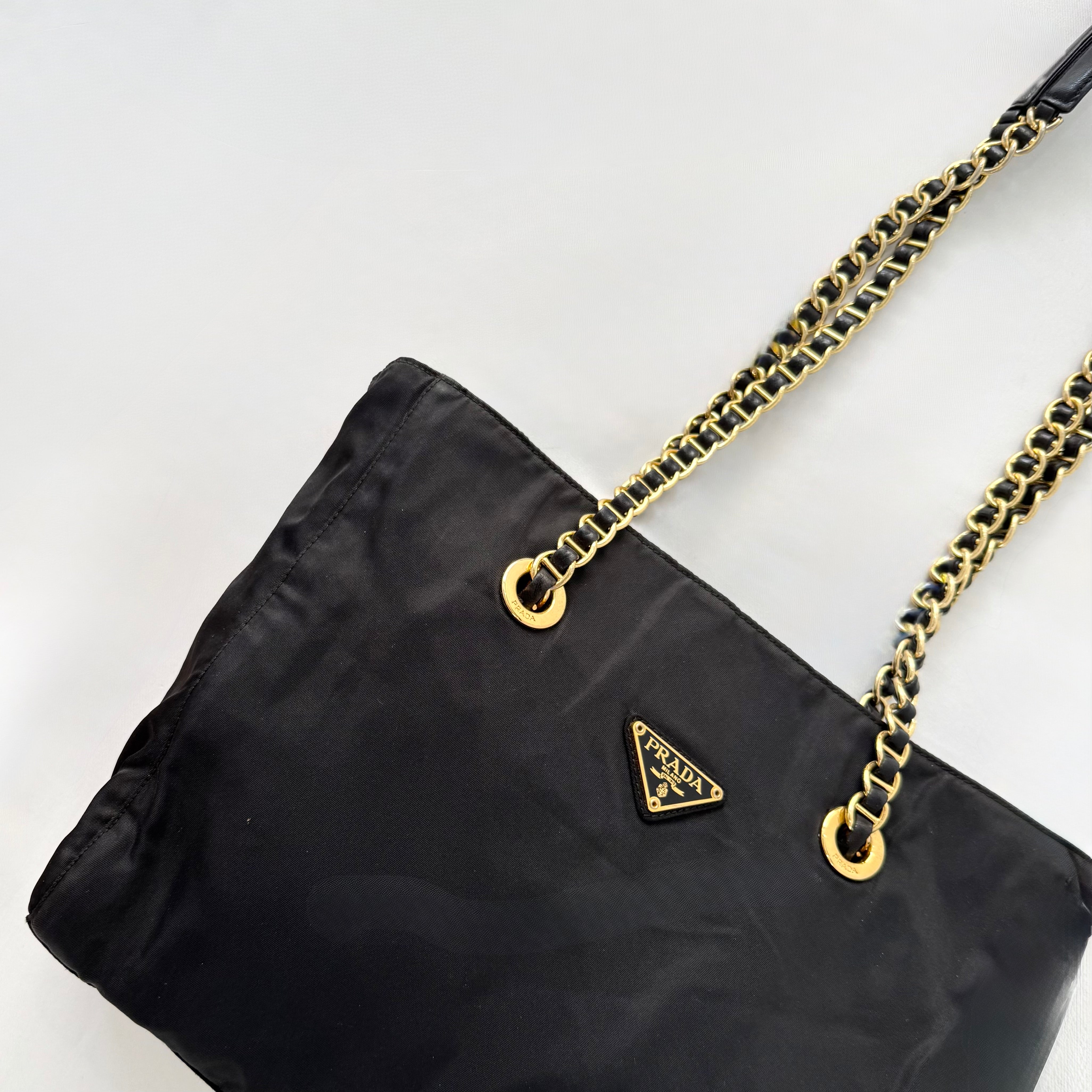 PRADA Gold Chain Tote Shoulder Bag