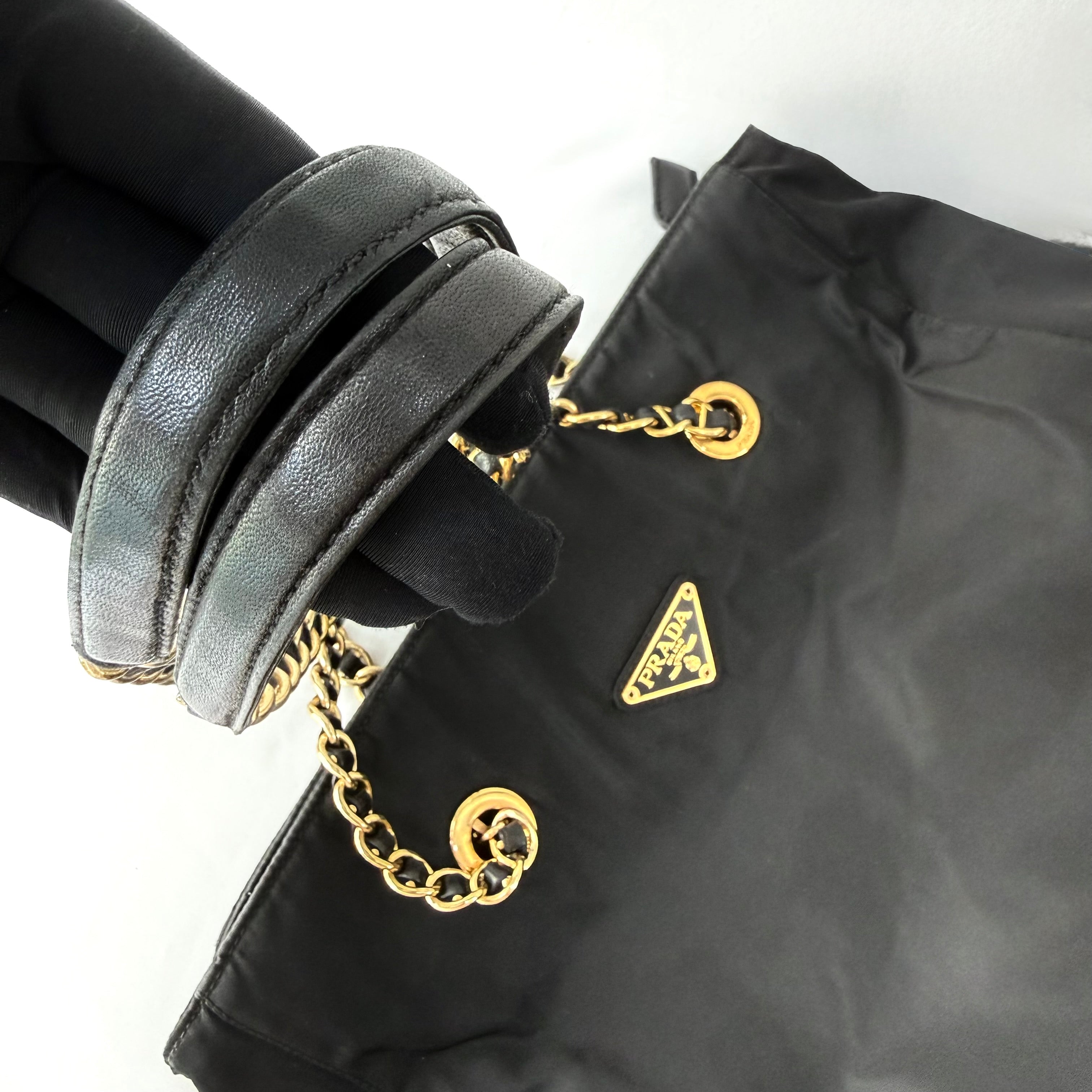 PRADA Gold Chain Tote Shoulder Bag
