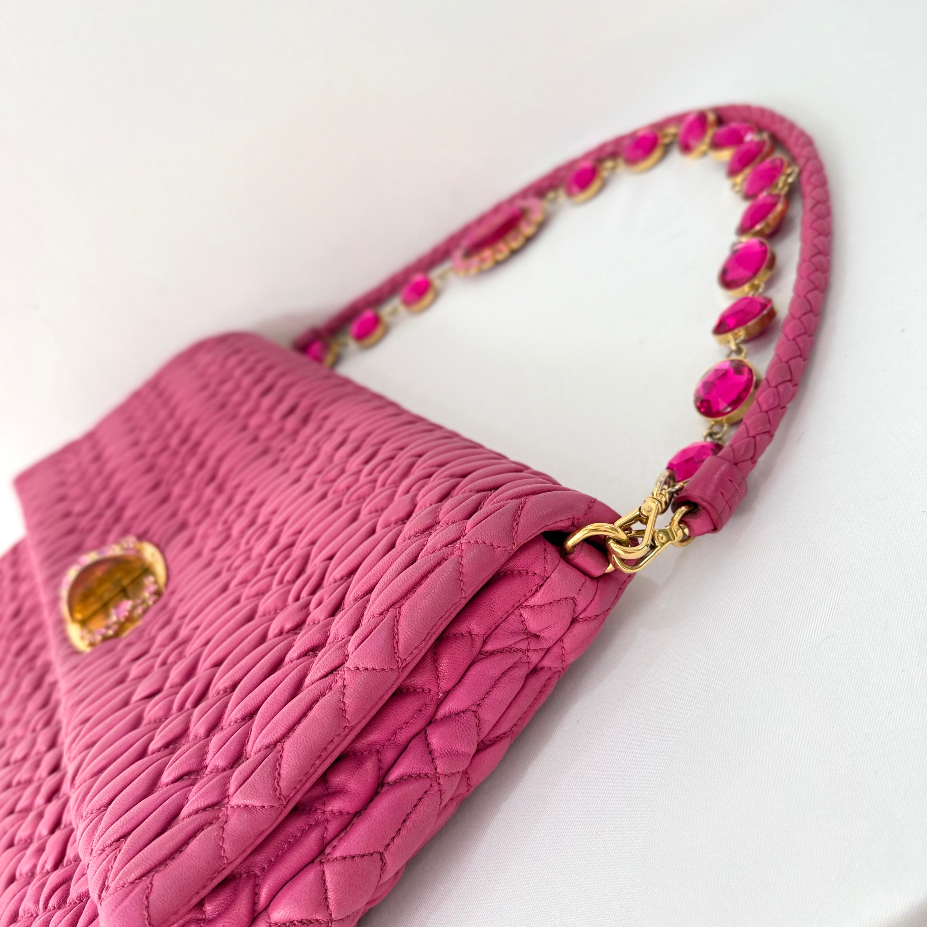 Miu Miu Matelasse Nappa Crystal Chain satchel