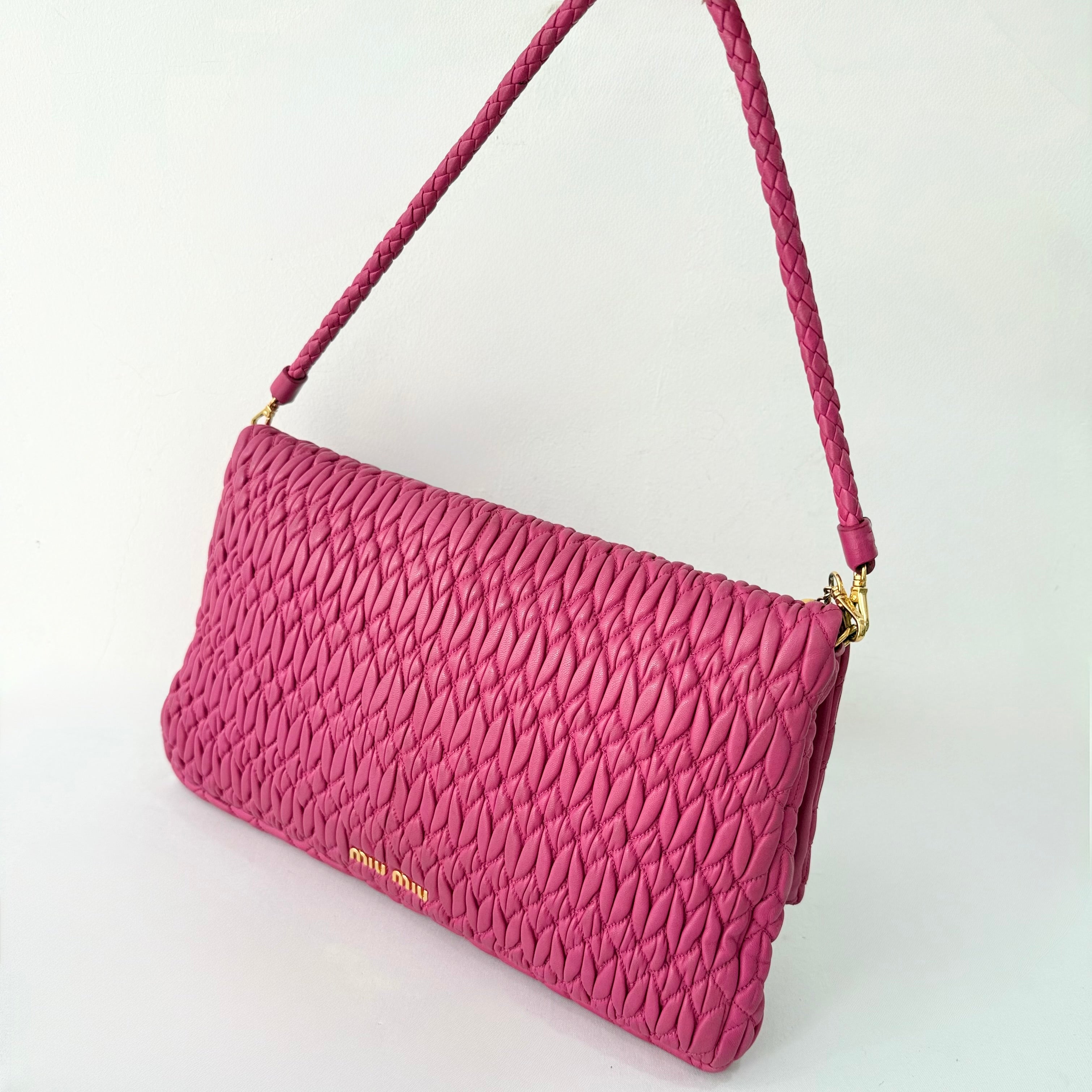 Miu Miu Matelasse Nappa Crystal Chain satchel