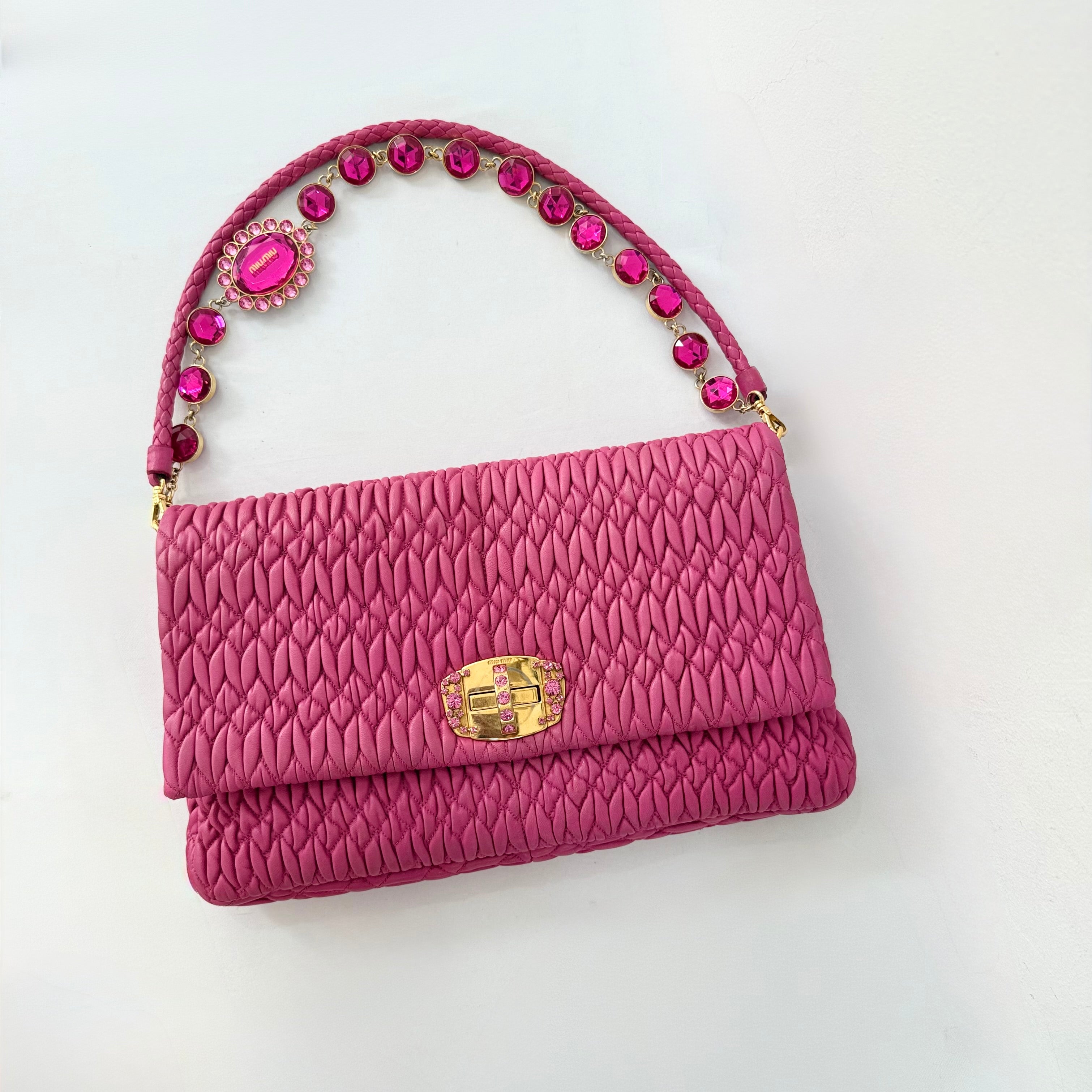 Miu Miu Matelasse Nappa Crystal Chain satchel