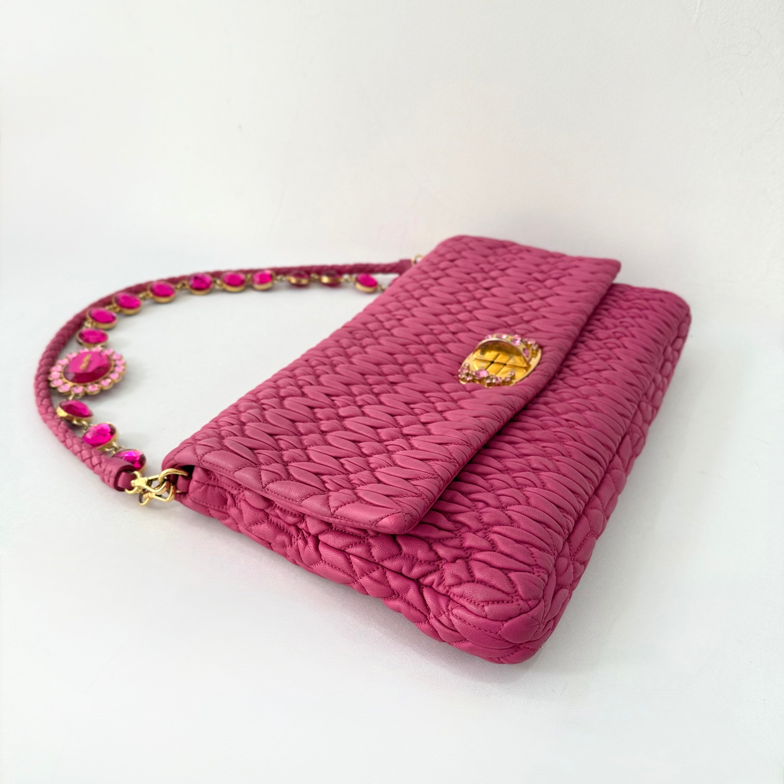 Miu Miu Matelasse Nappa Crystal Chain satchel