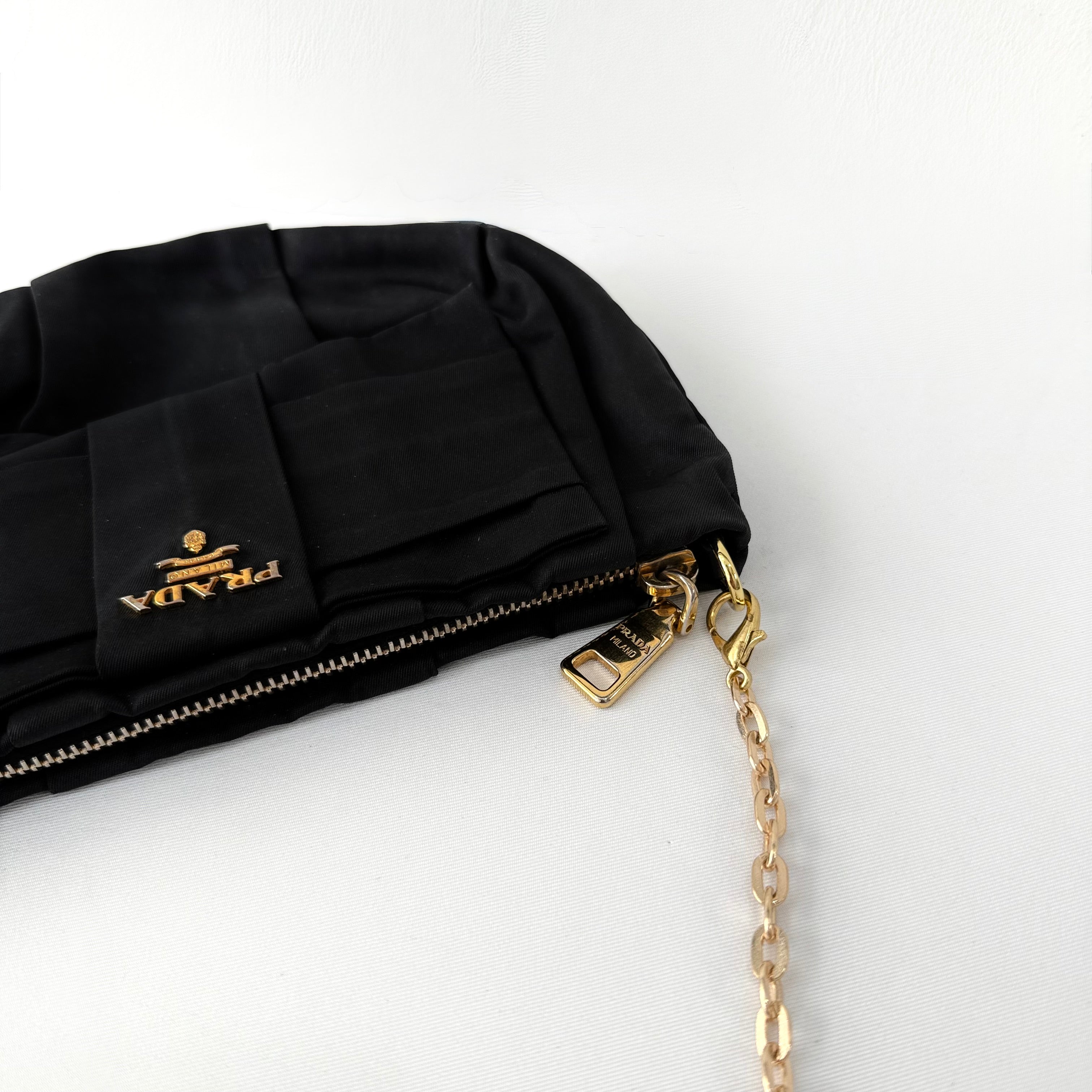 Prada Black Tessuto Nylon Bow Clutch Bag