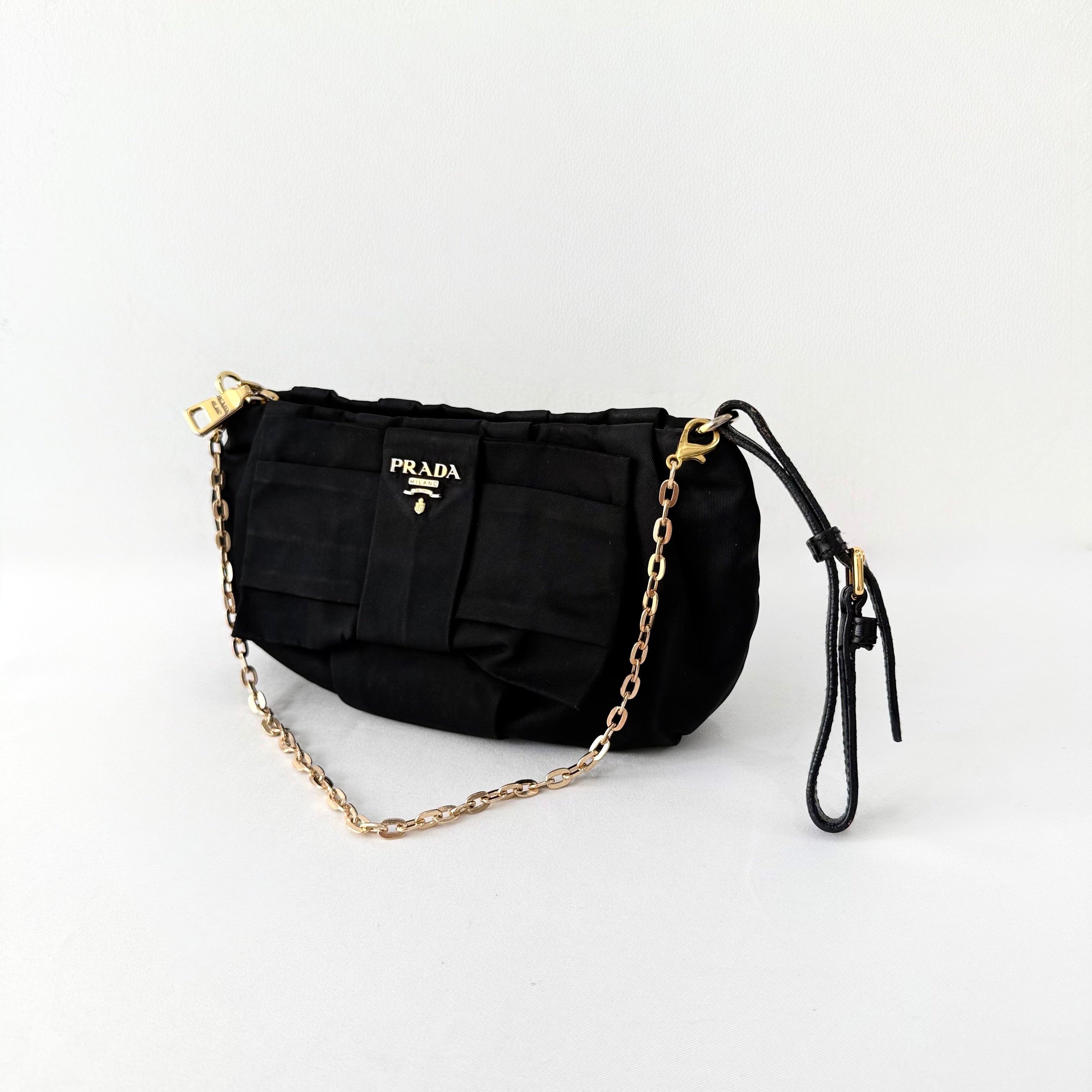 Prada Black Tessuto Nylon Bow Clutch Bag