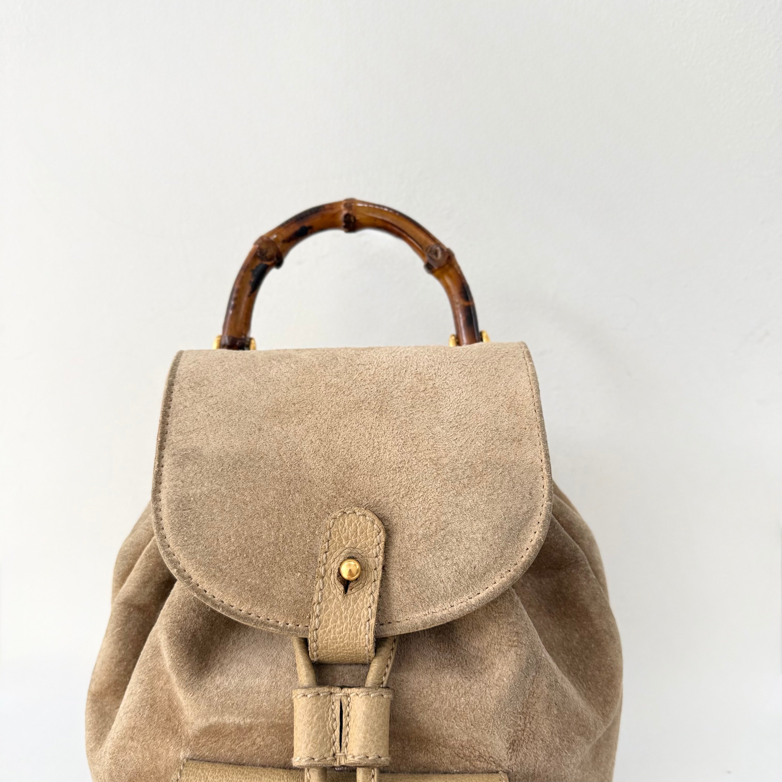 GUCCI Bamboo Backpack Suede Brown