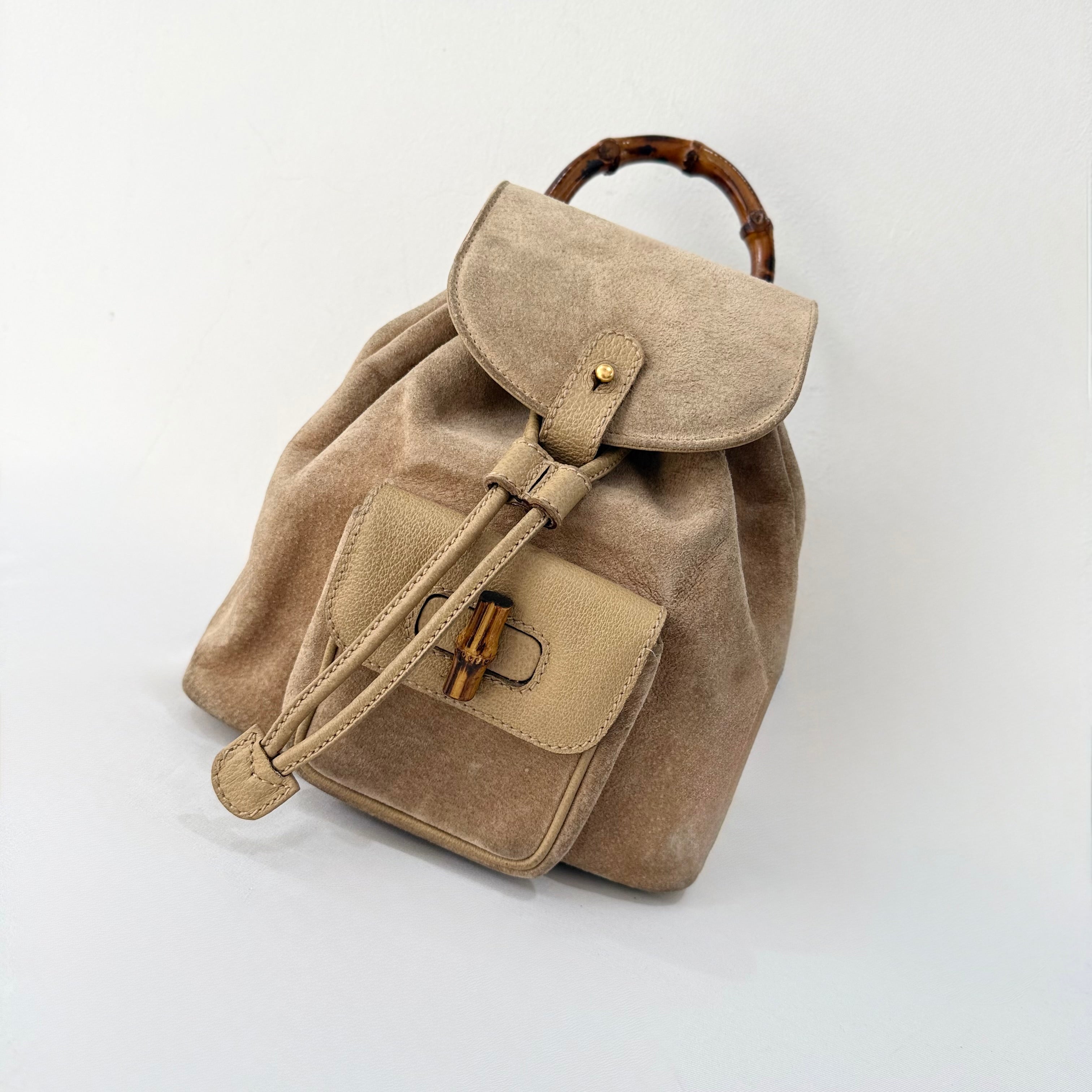 GUCCI Bamboo Backpack Suede Brown
