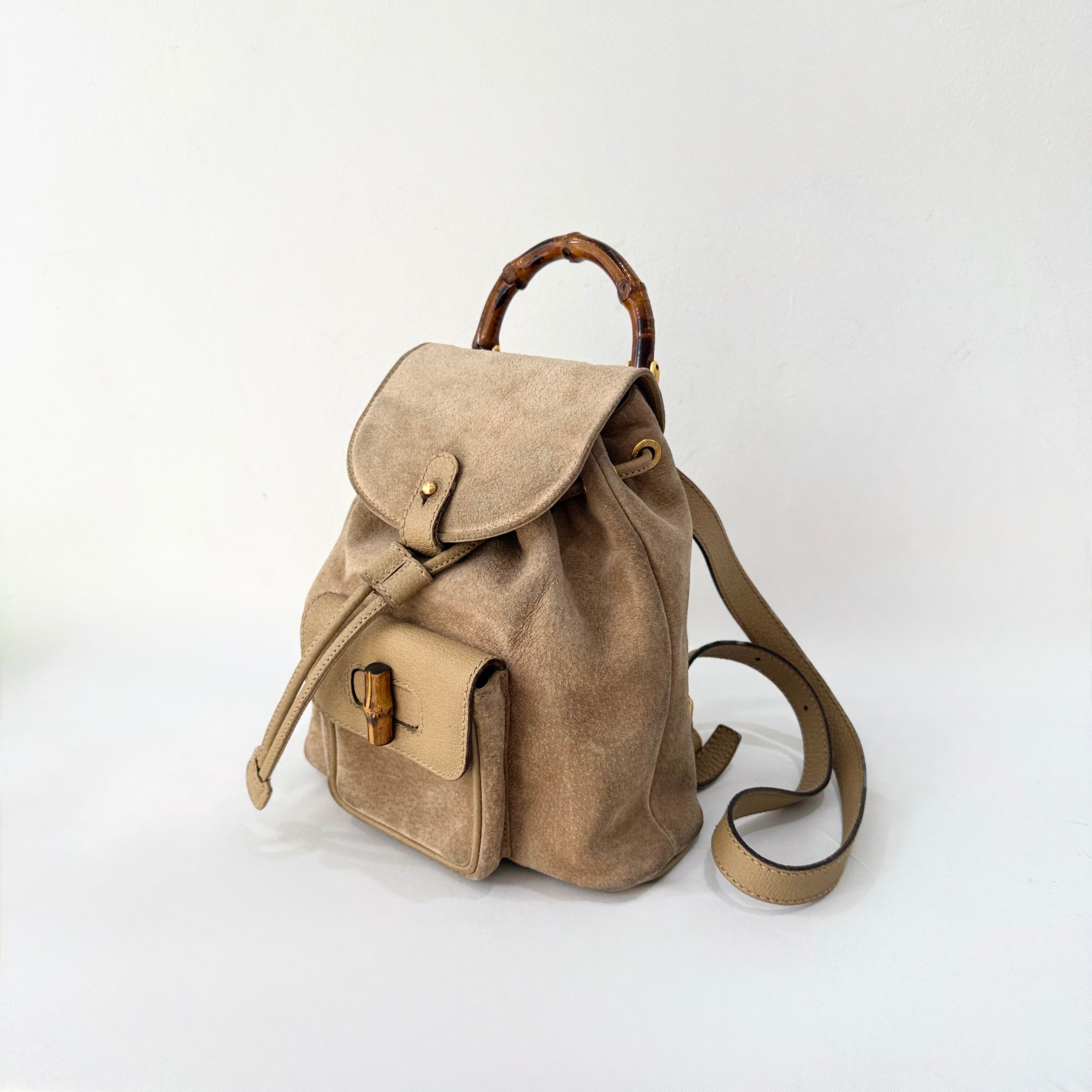 GUCCI Bamboo Backpack Suede Brown