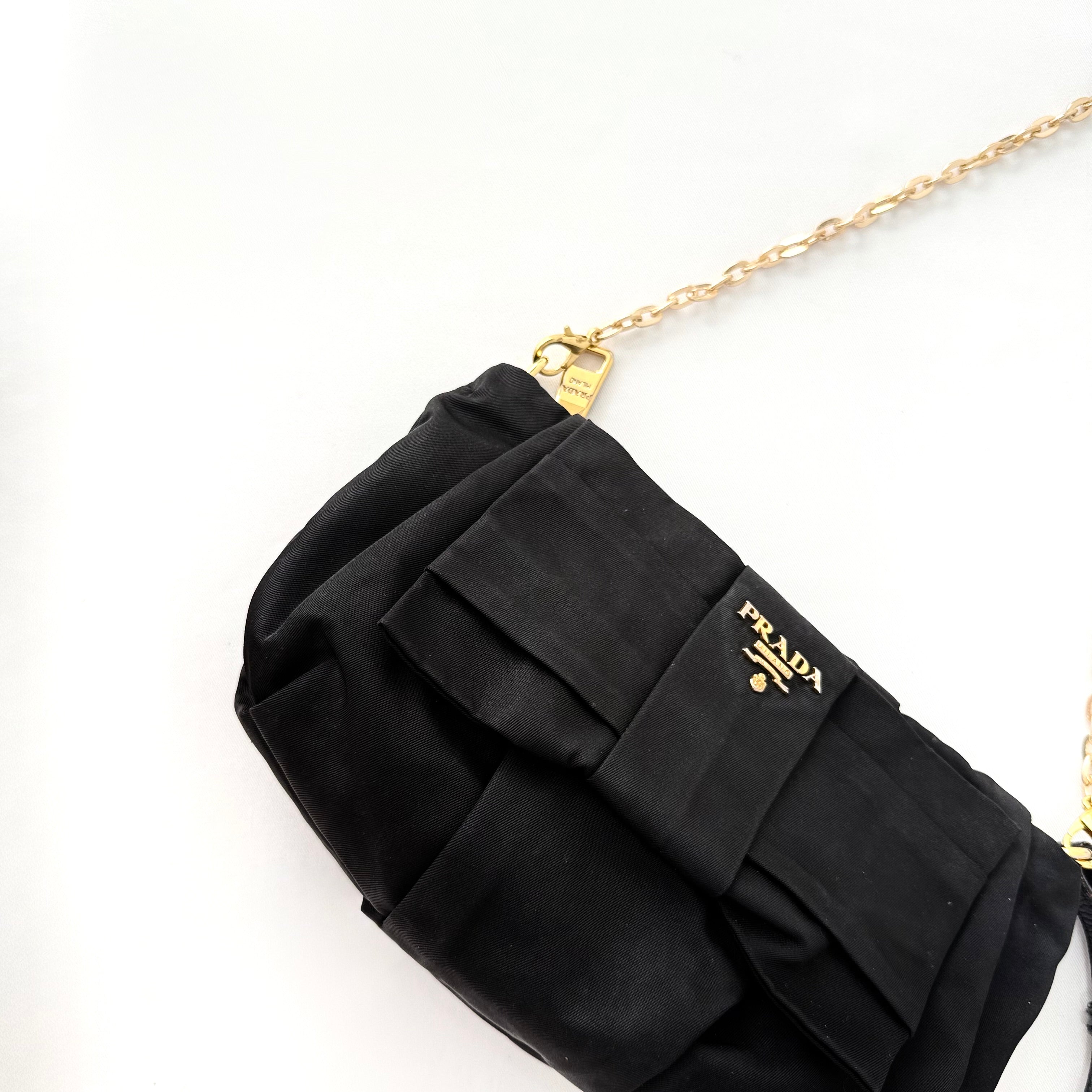 Prada Black Tessuto Nylon Bow Clutch Bag