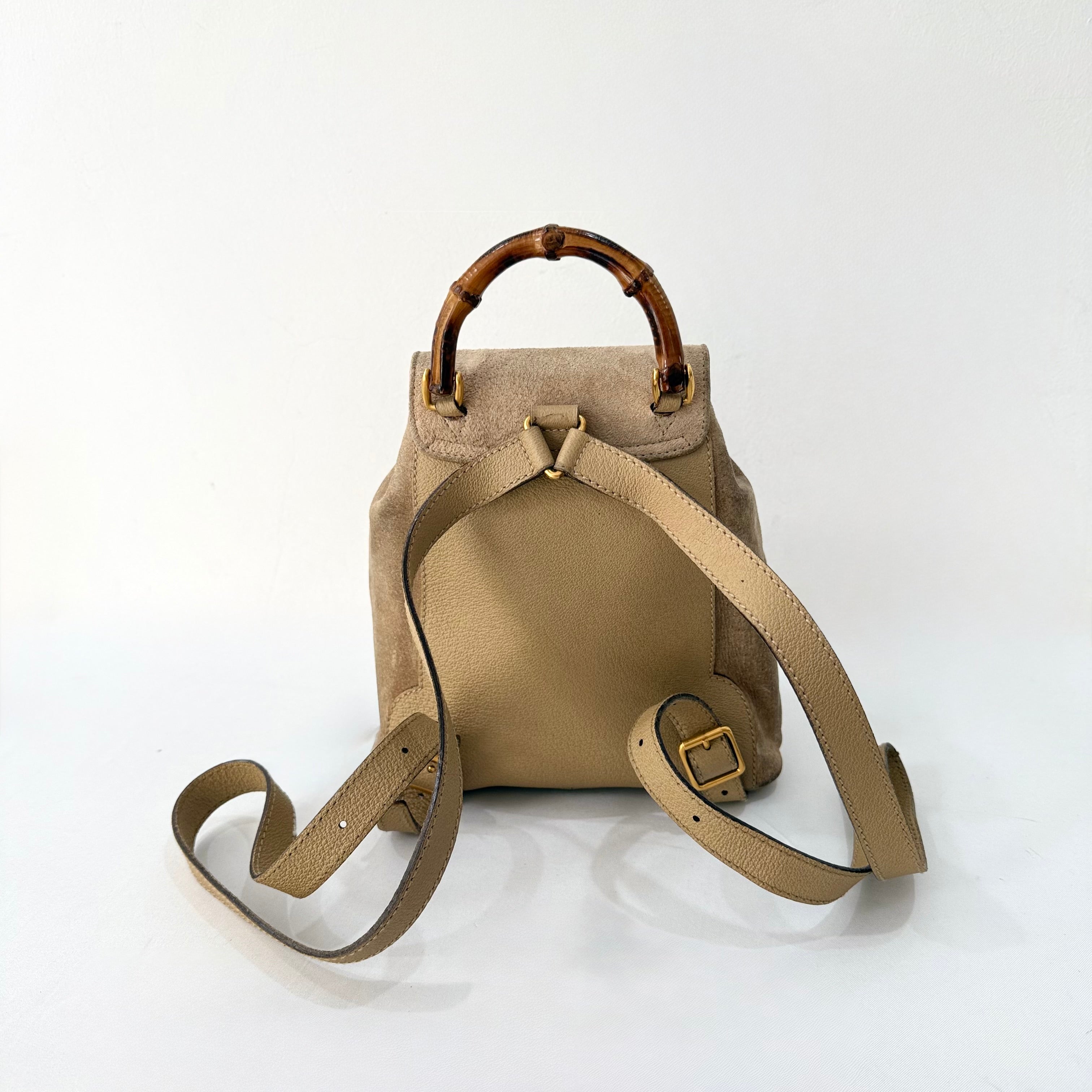GUCCI Bamboo Backpack Suede Brown