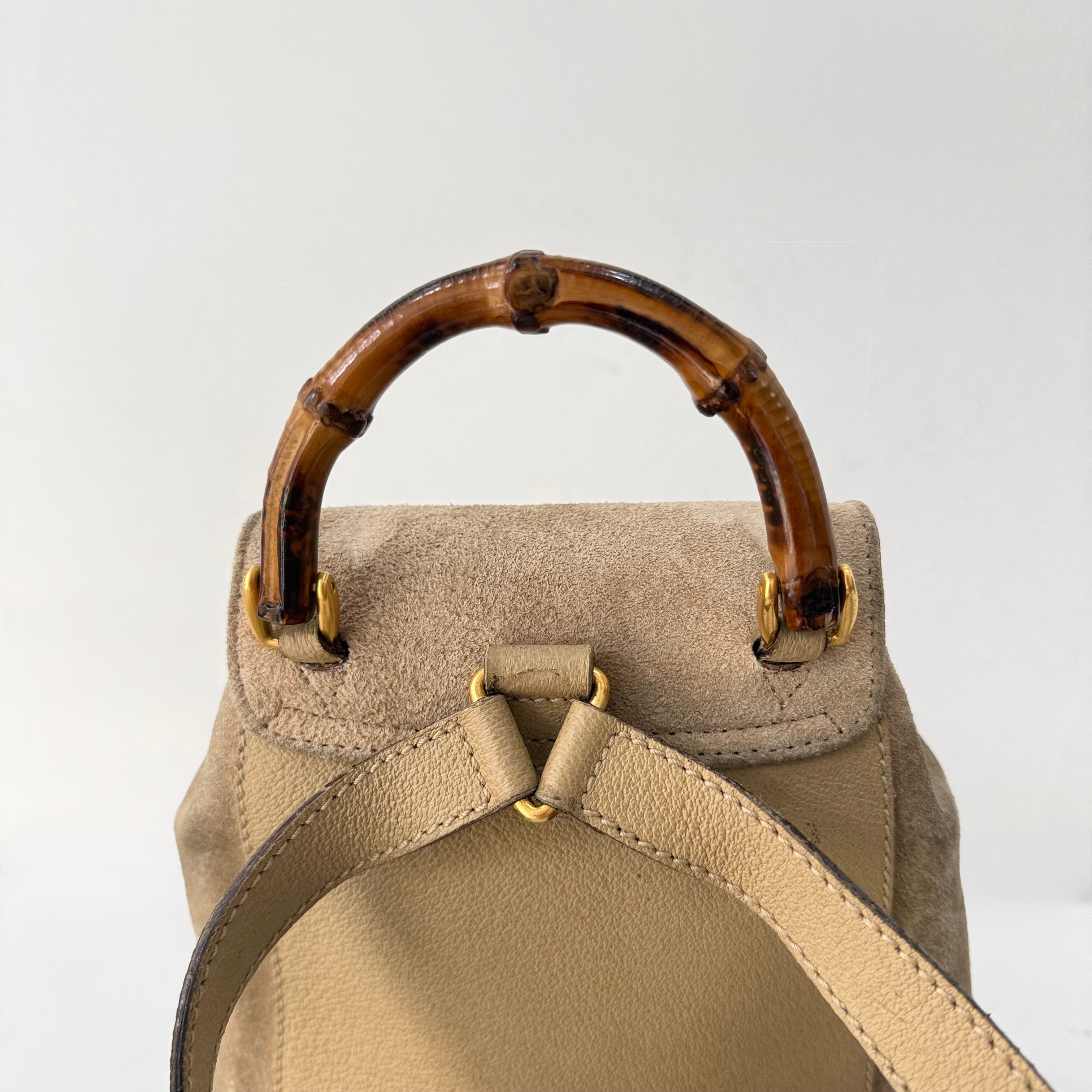 GUCCI Bamboo Backpack Suede Brown
