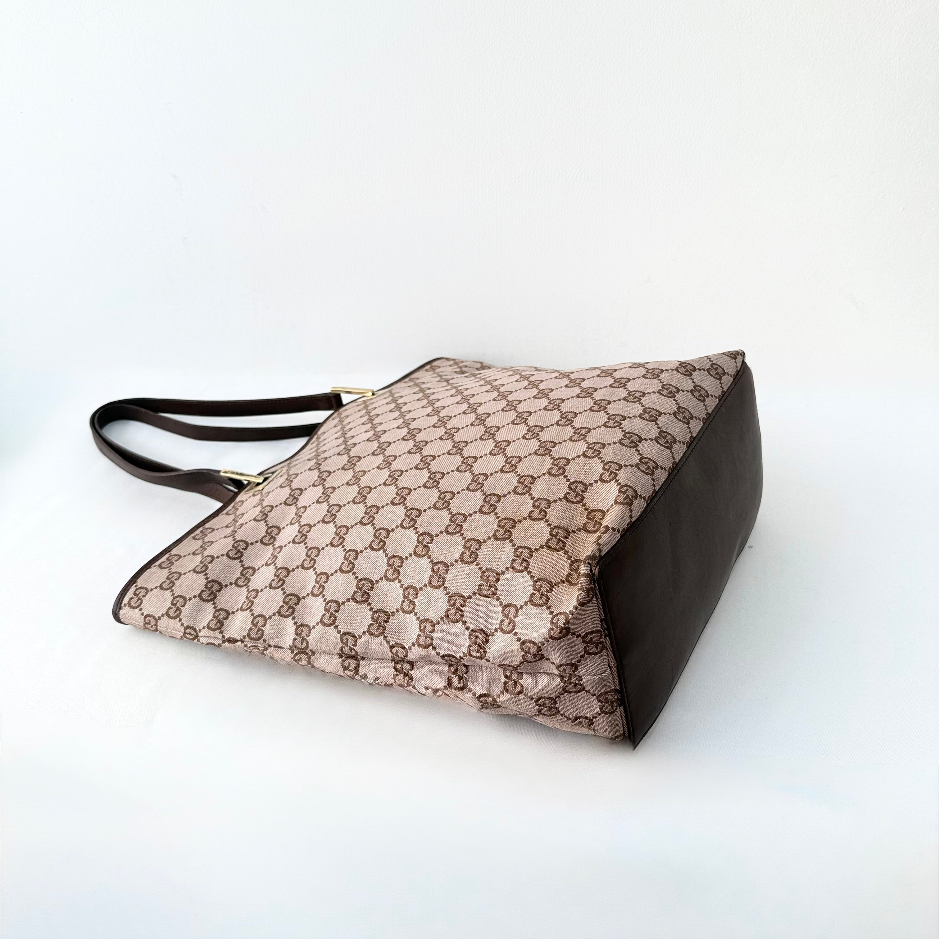 Gucci Brown GG Canvas Web Bucket Tote Bag