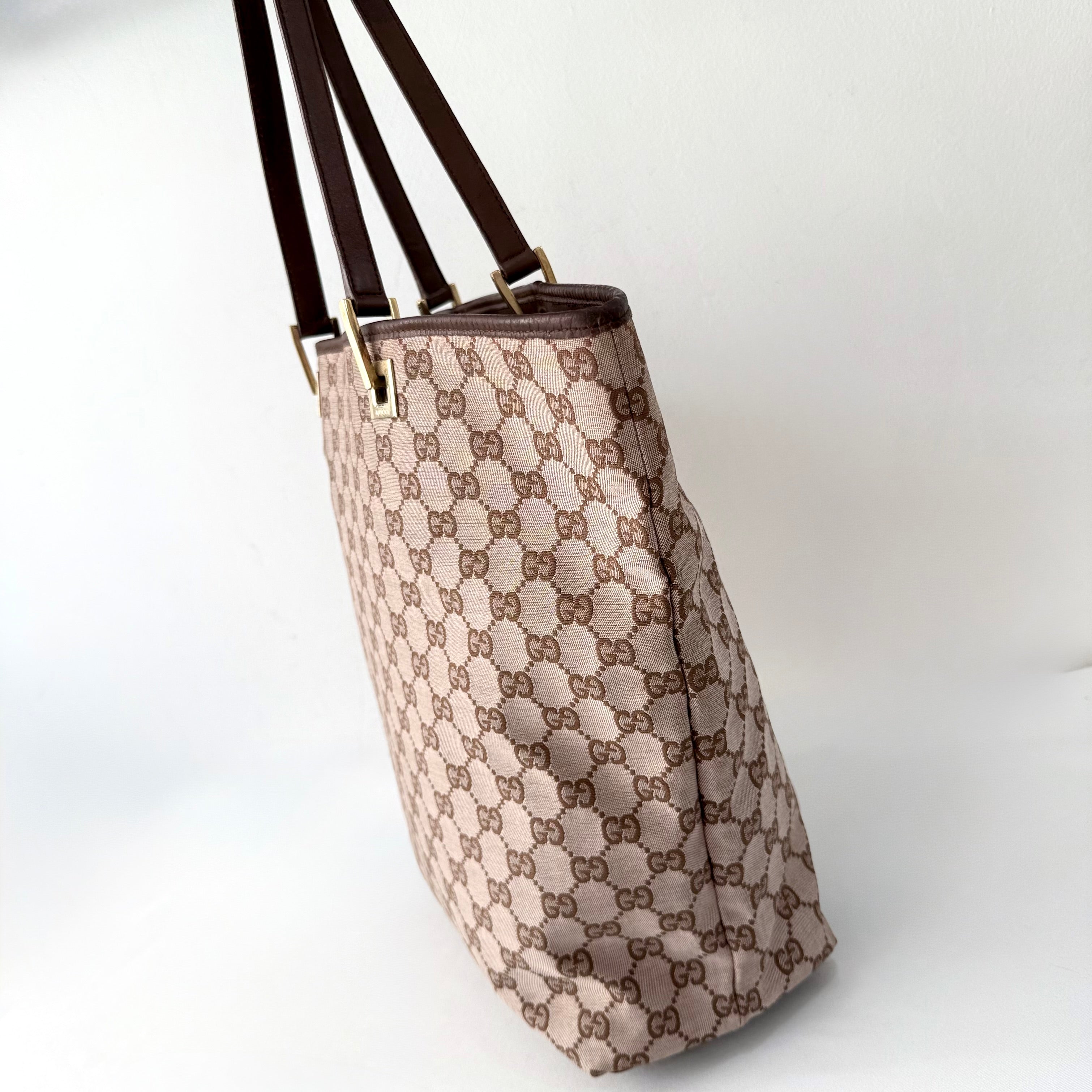 Gucci Brown GG Canvas Web Bucket Tote Bag