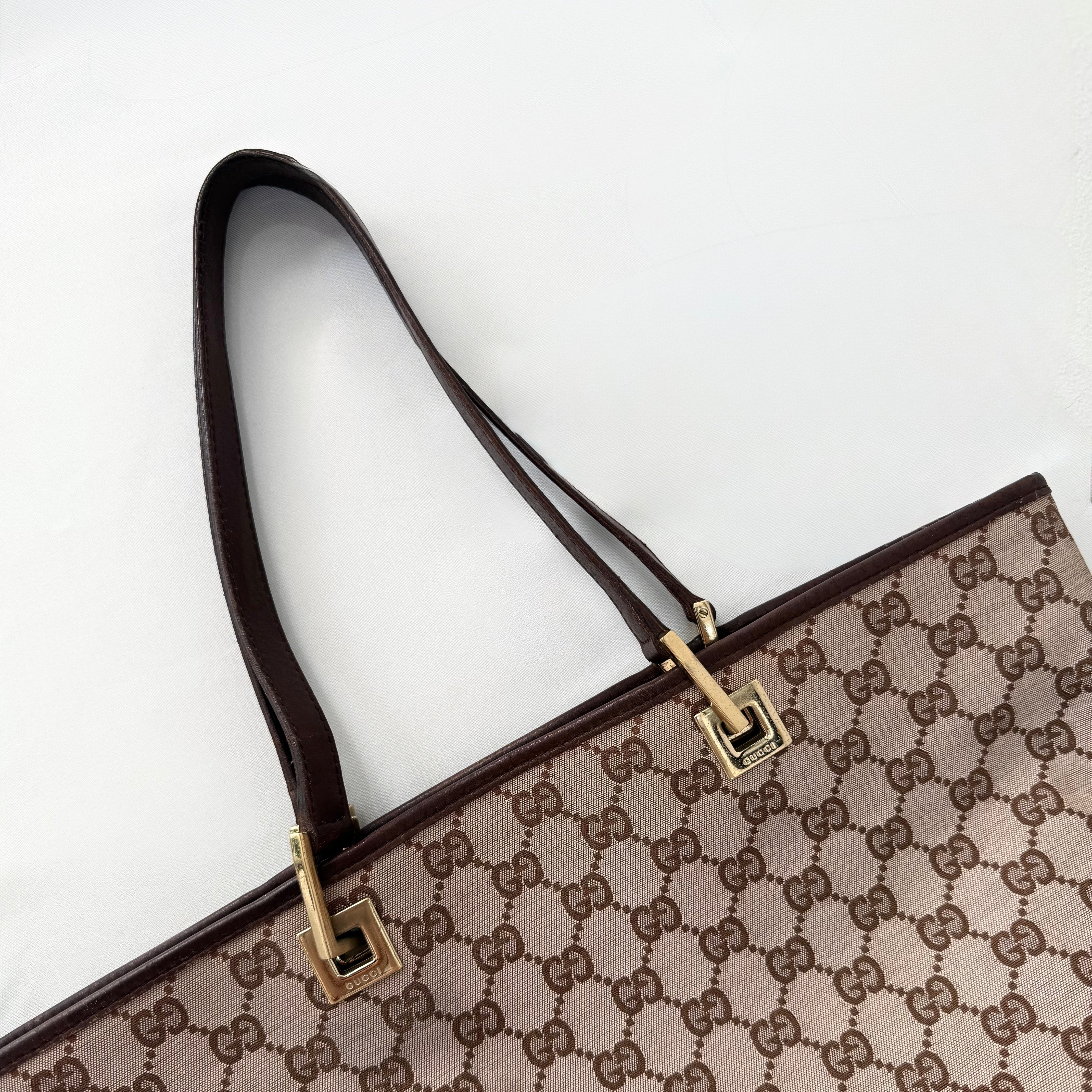 Gucci Brown GG Canvas Web Bucket Tote Bag