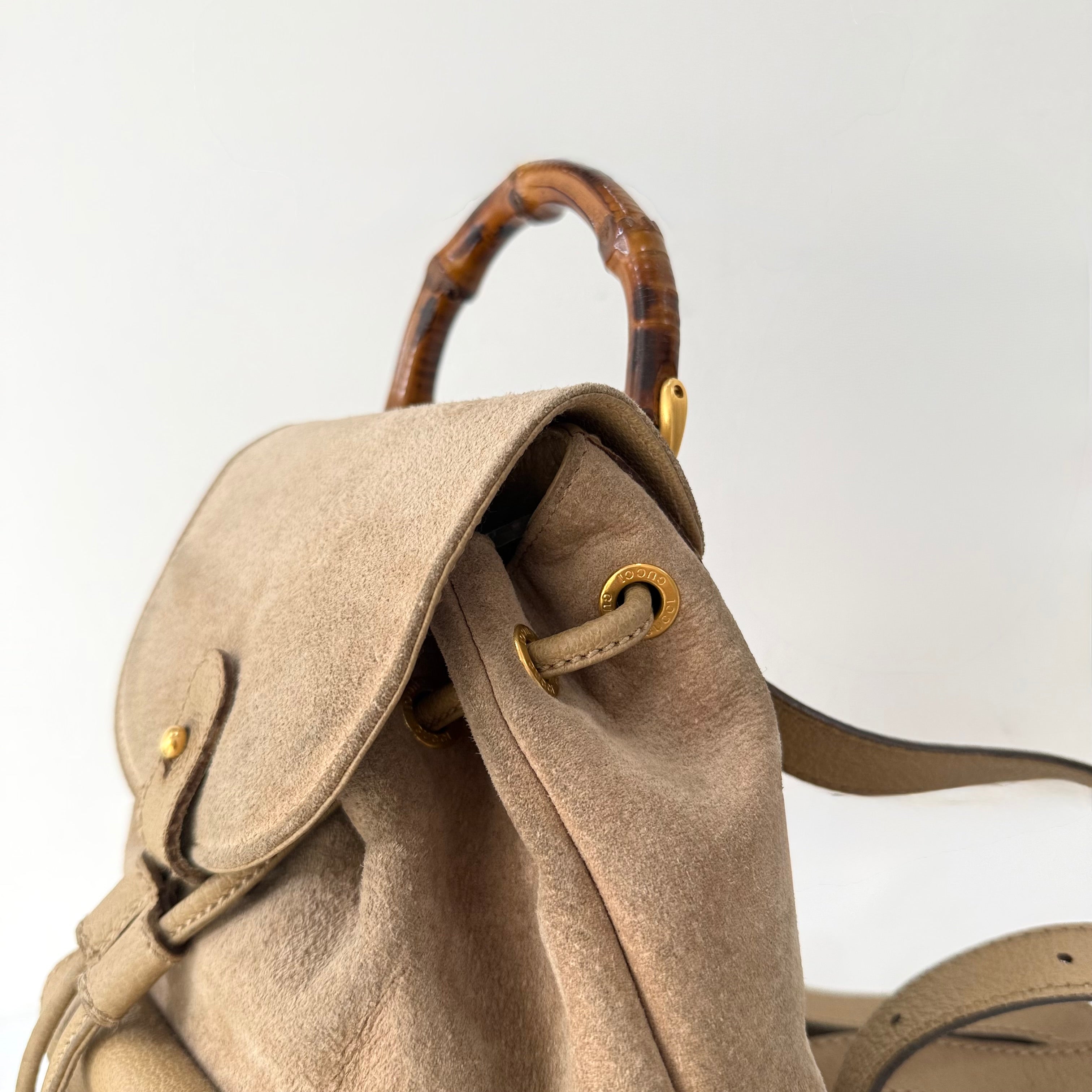 GUCCI Bamboo Backpack Suede Brown