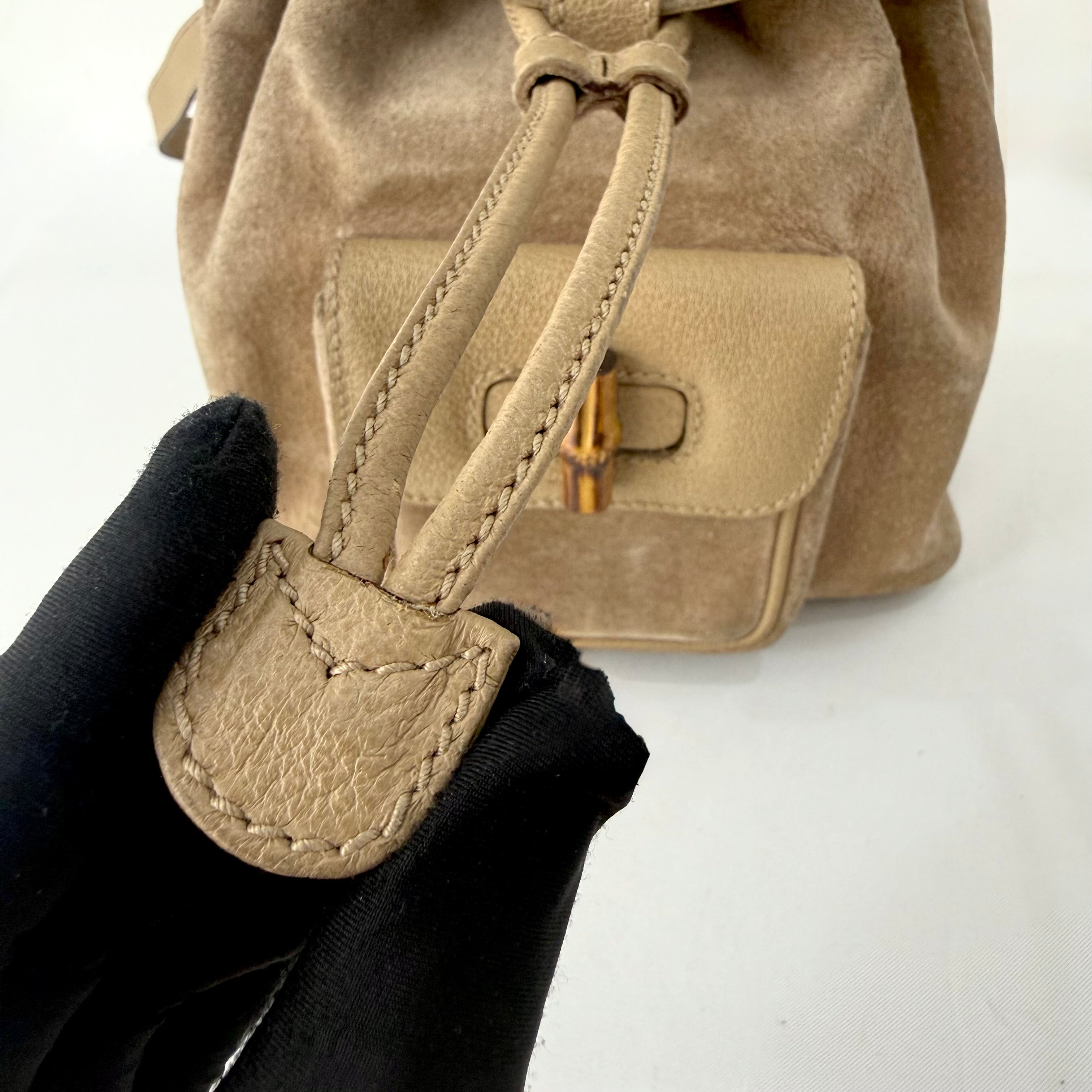GUCCI Bamboo Backpack Suede Brown