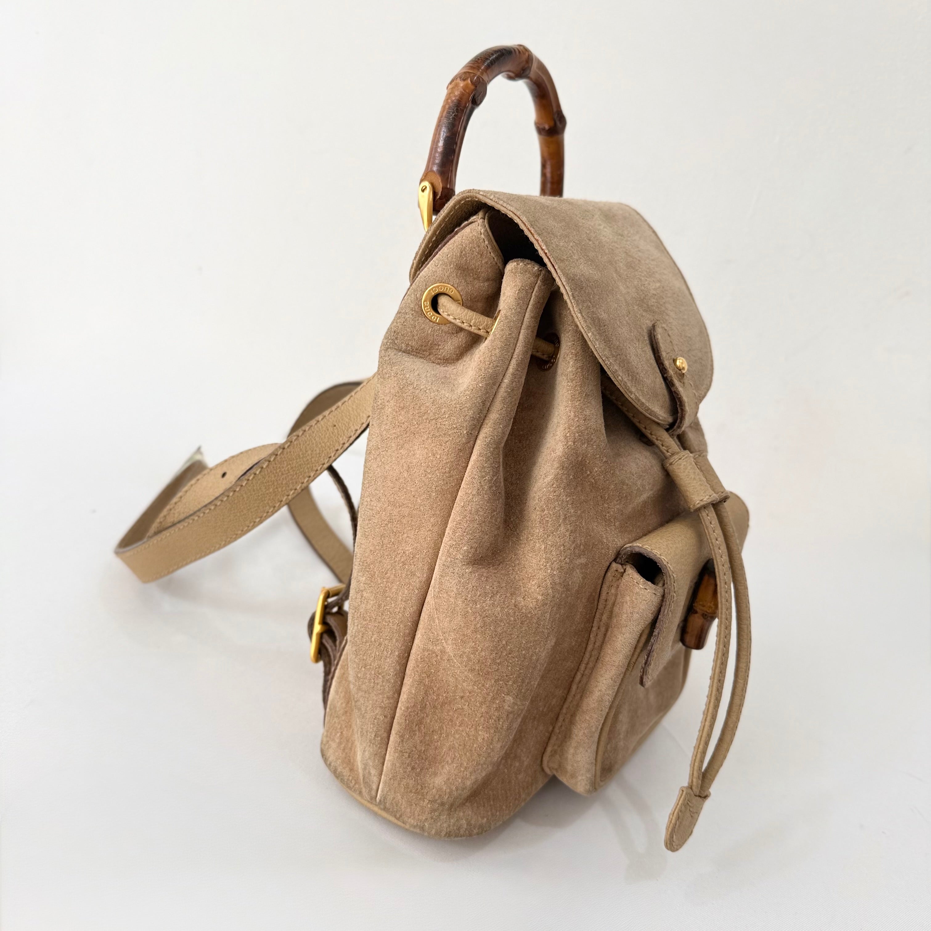GUCCI Bamboo Backpack Suede Brown