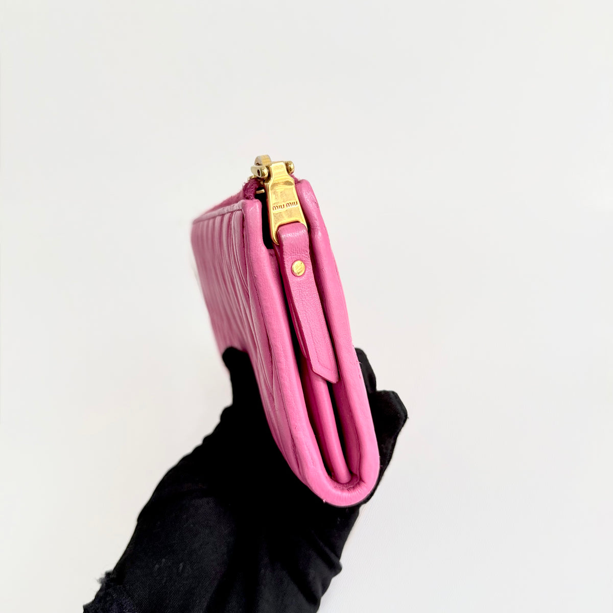 Miu Miu Pink Matelasse Leather Wallet Round Zipper