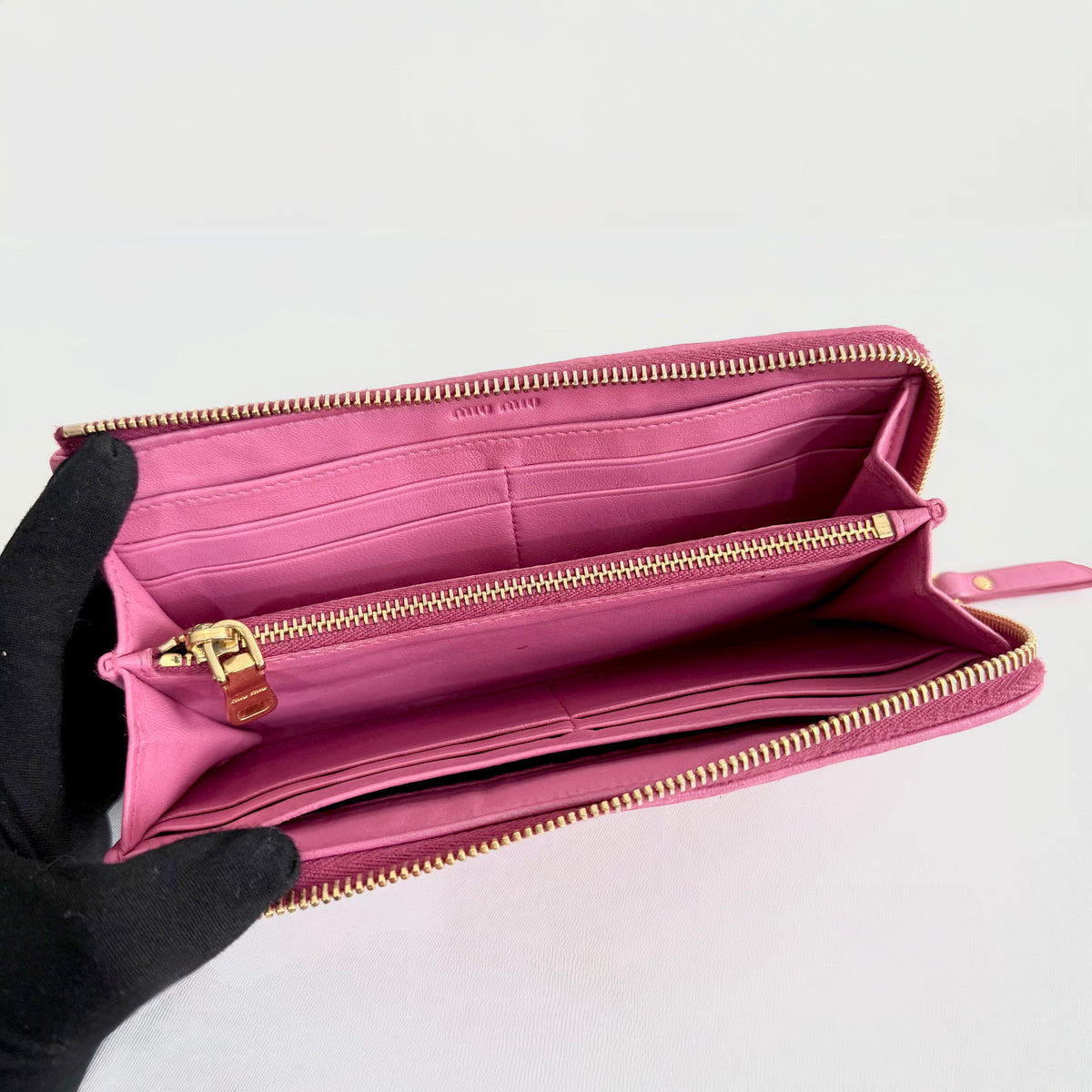 Miu Miu Pink Matelasse Leather Wallet Round Zipper