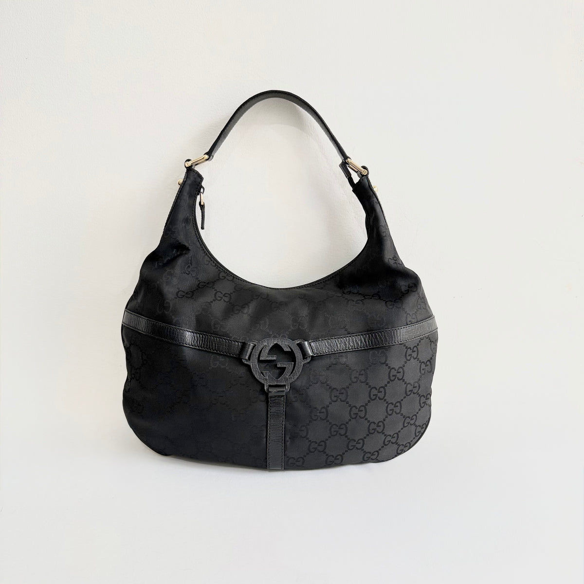 Gucci Black GG Reins Hobo Bag