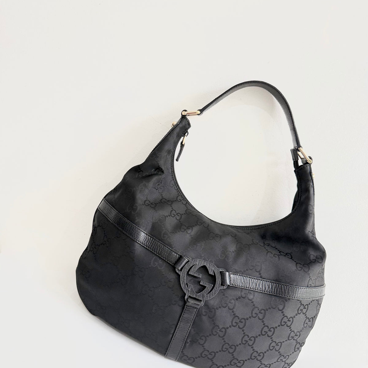 Gucci Black GG Reins Hobo Bag