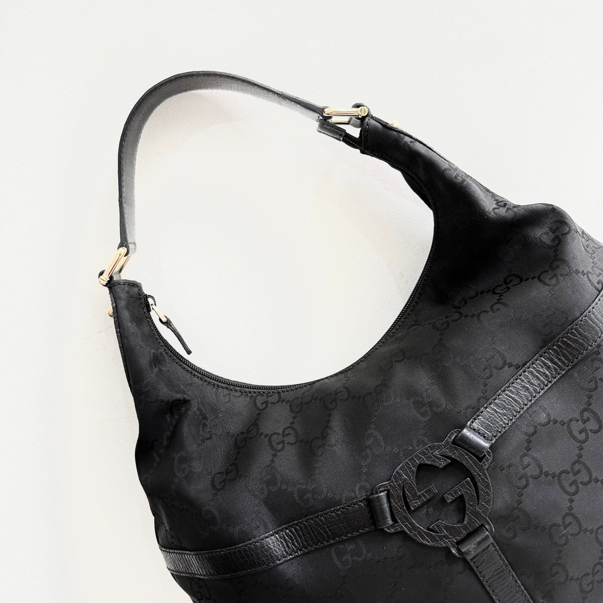 Gucci Black GG Reins Hobo Bag