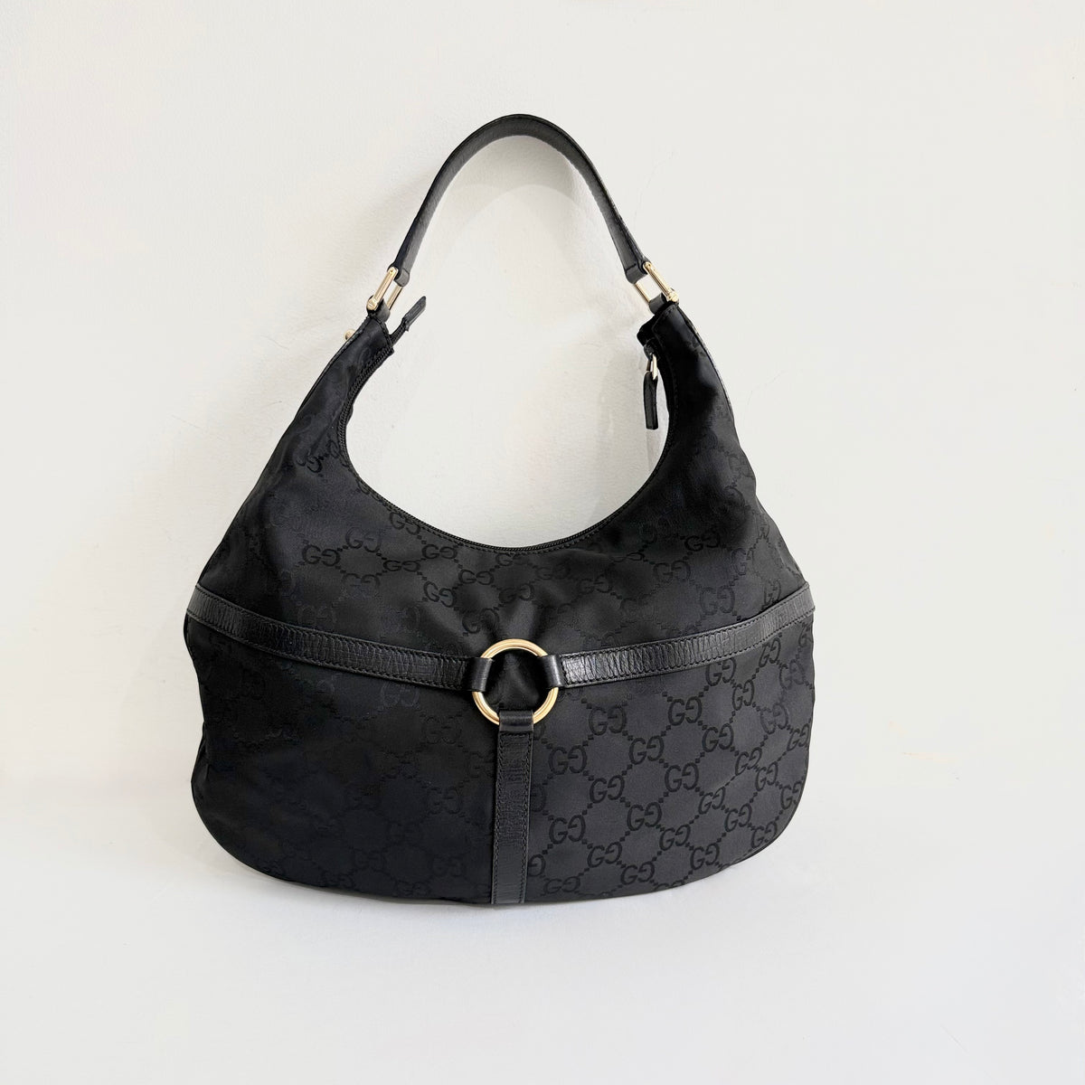 Gucci Black GG Reins Hobo Bag