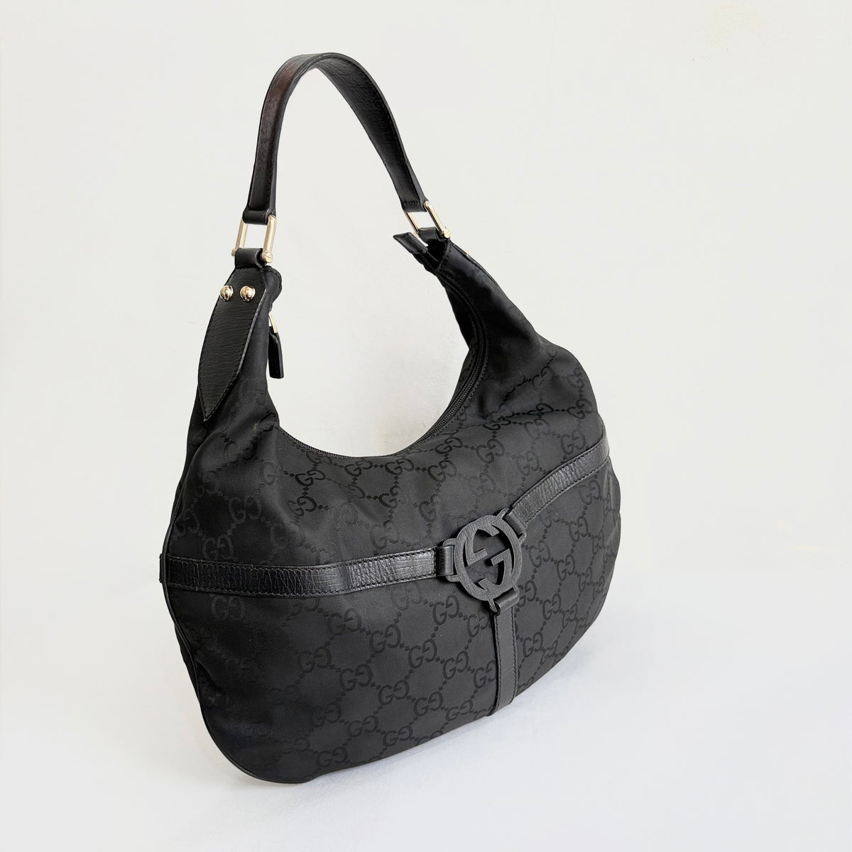 Gucci Black GG Reins Hobo Bag