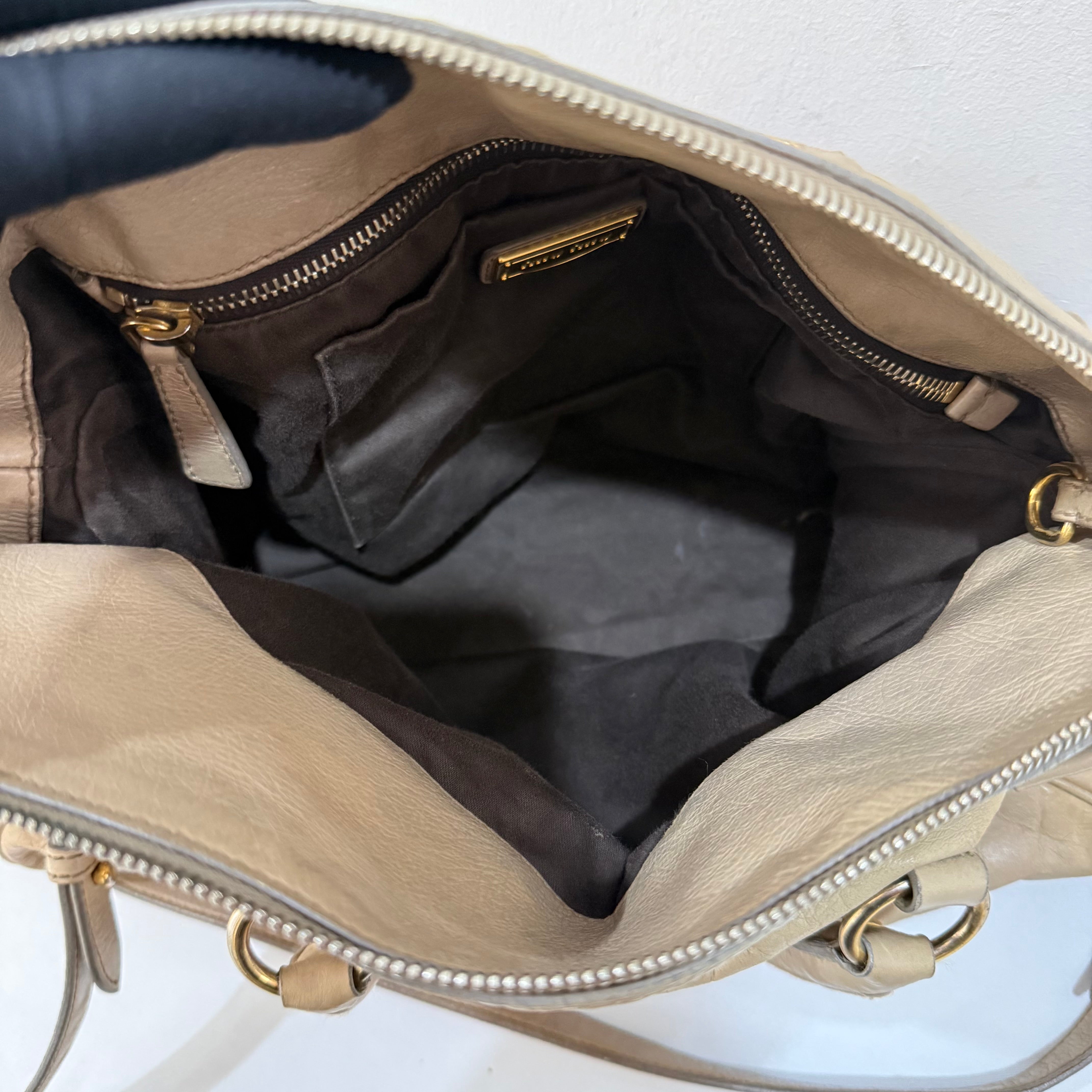 Miu Miu Vitello Lux Leather Bow Satchel Light Brown
