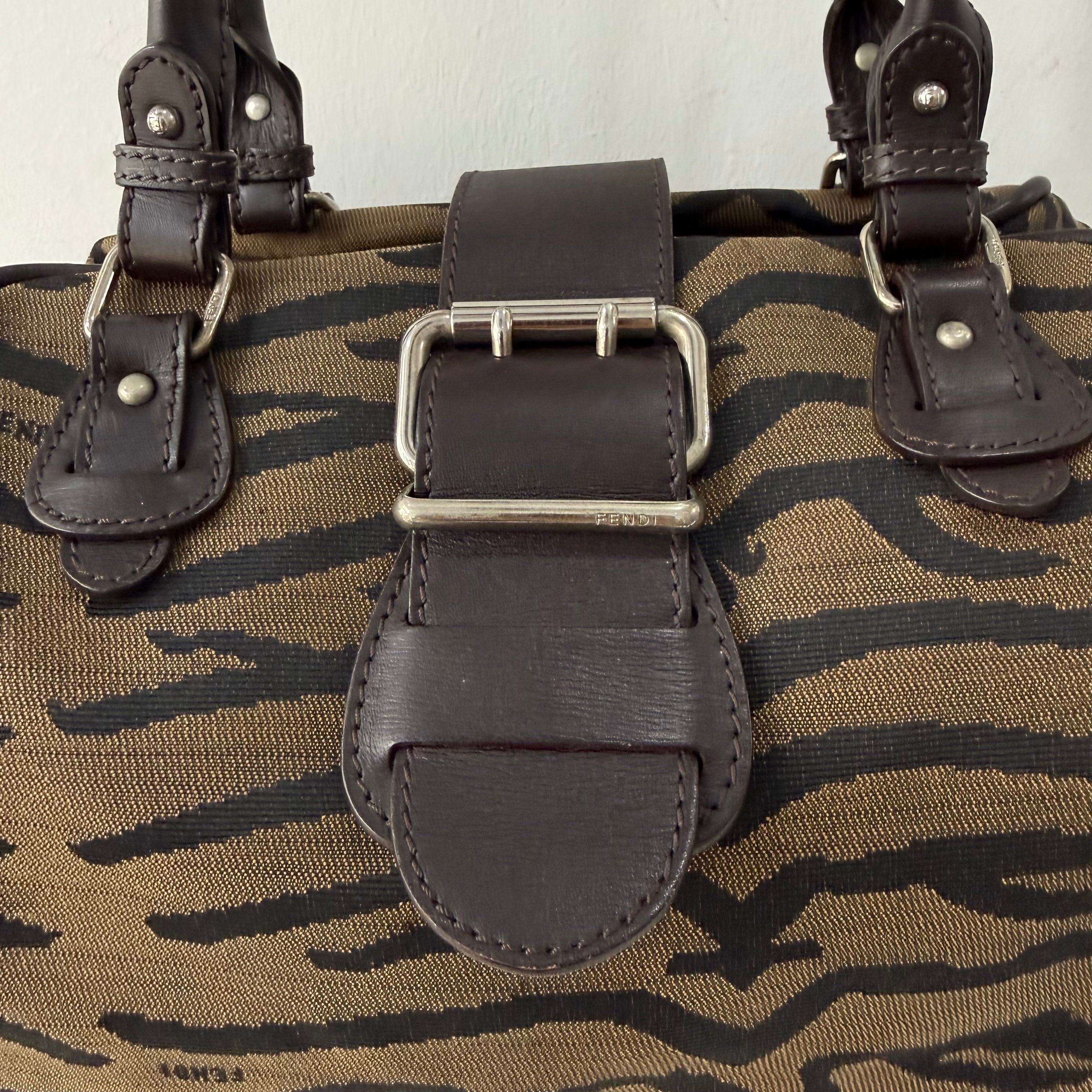 Fendi Vintage Tiger-Print Bowler Bag