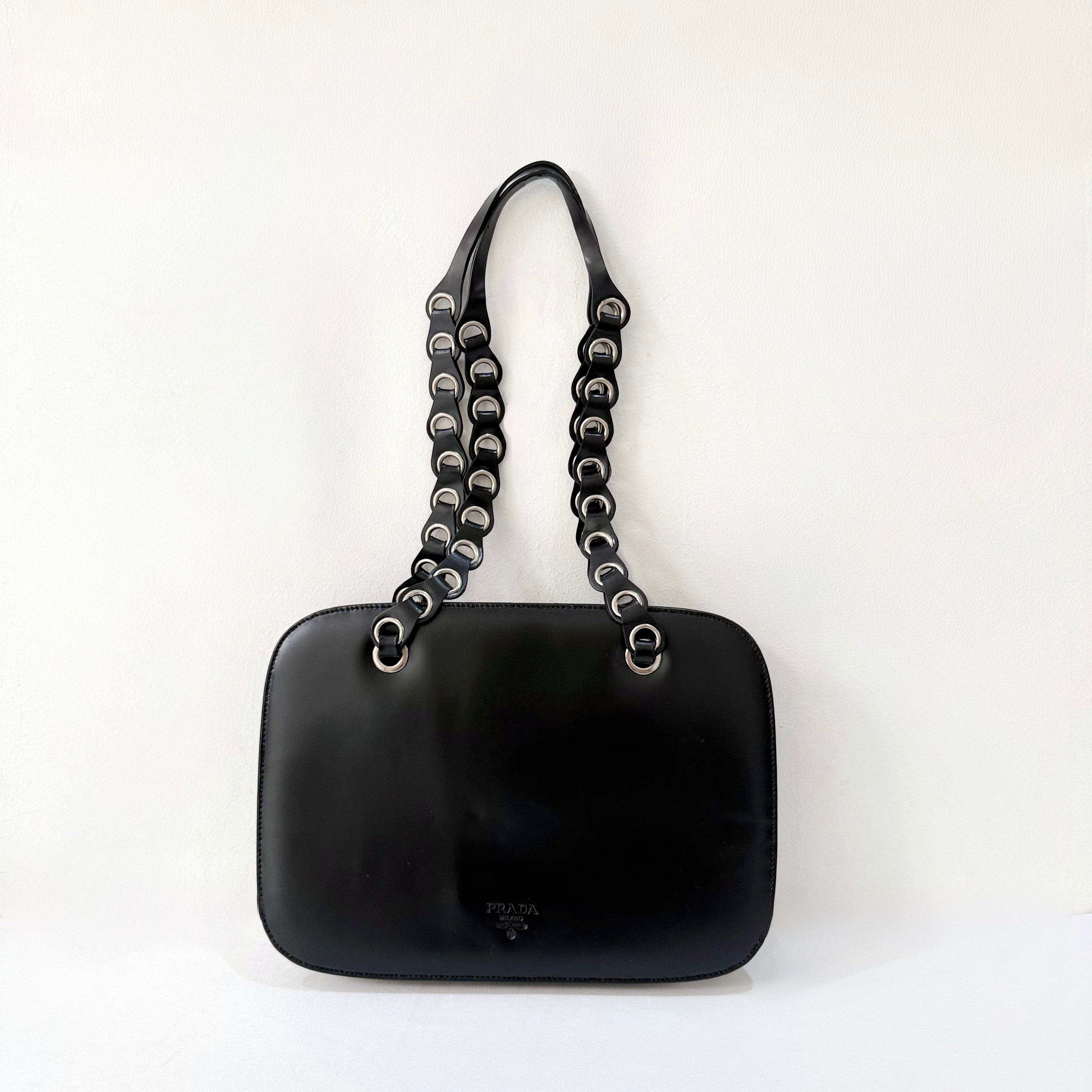 Prada Spazzolato Logo Print Bag Black