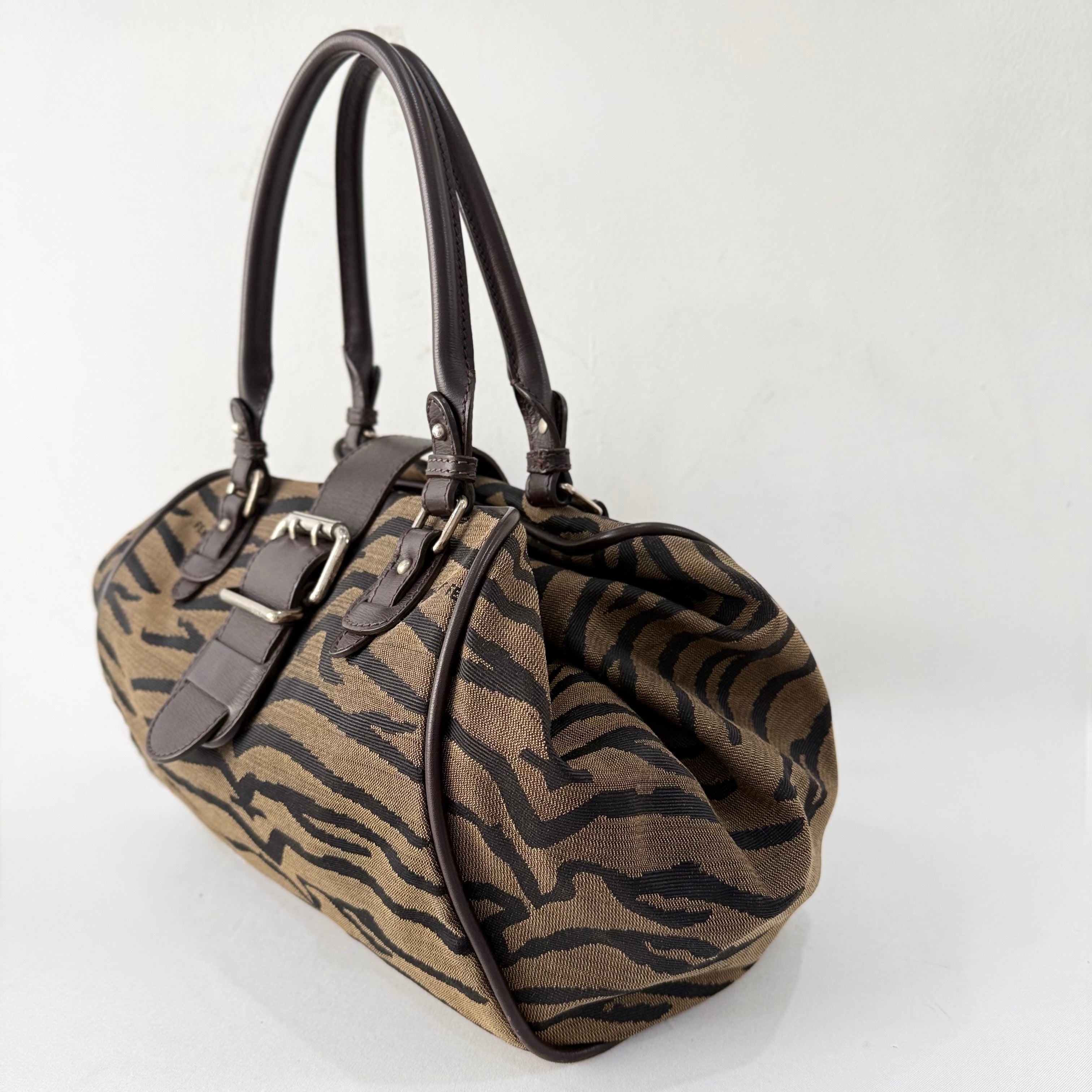 Fendi Vintage Tiger-Print Bowler Bag
