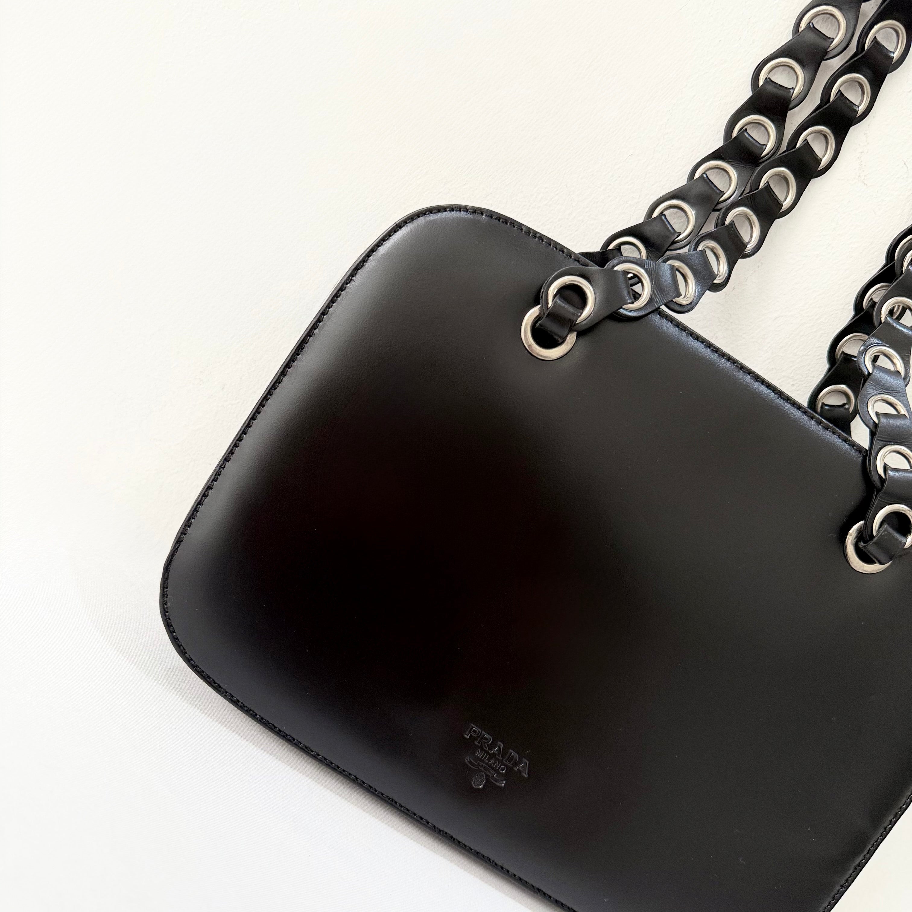 Prada Spazzolato Logo Print Bag Black