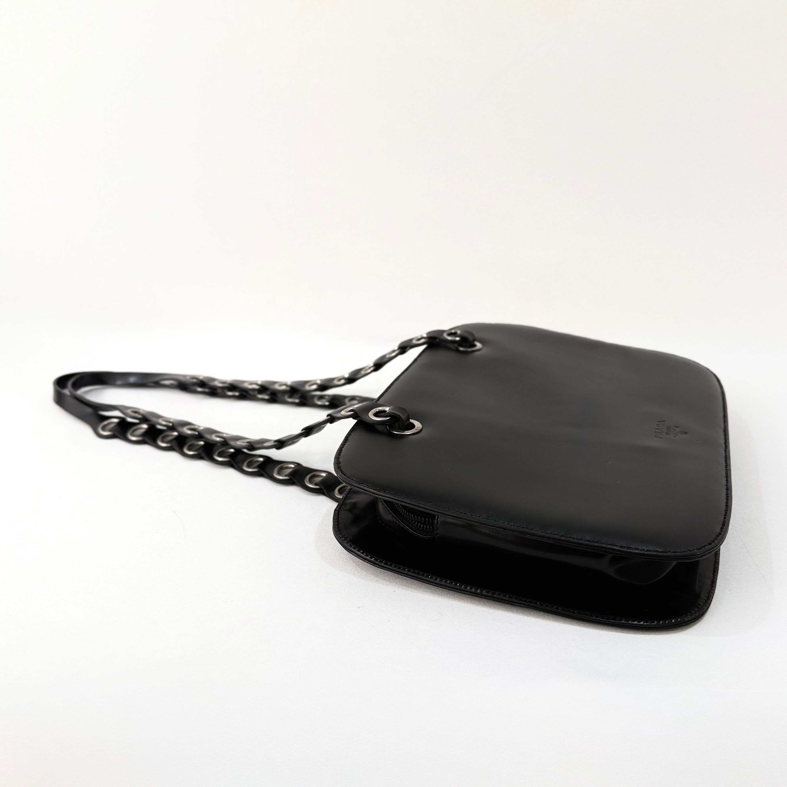 Prada Spazzolato Logo Print Bag Black